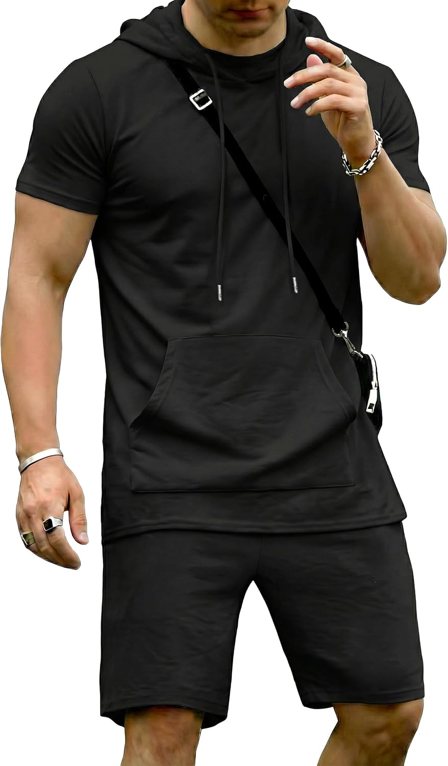 Uni Clau Men's Short Sleeve Summer Tracksuit Hooded Tanks Tops Sweatsuit 2 Piece Casual Sports Shorts Set