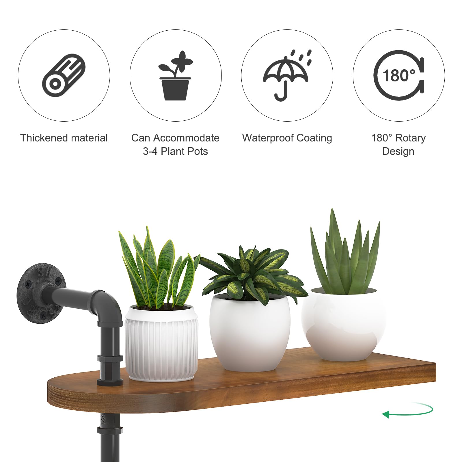Estante giratorio de 2 niveles para plantas, soporte de madera para plantas de interior, soporte para plantas de pared, exposición óptima a la luz para múltiples plantas de interior, mejora la 4