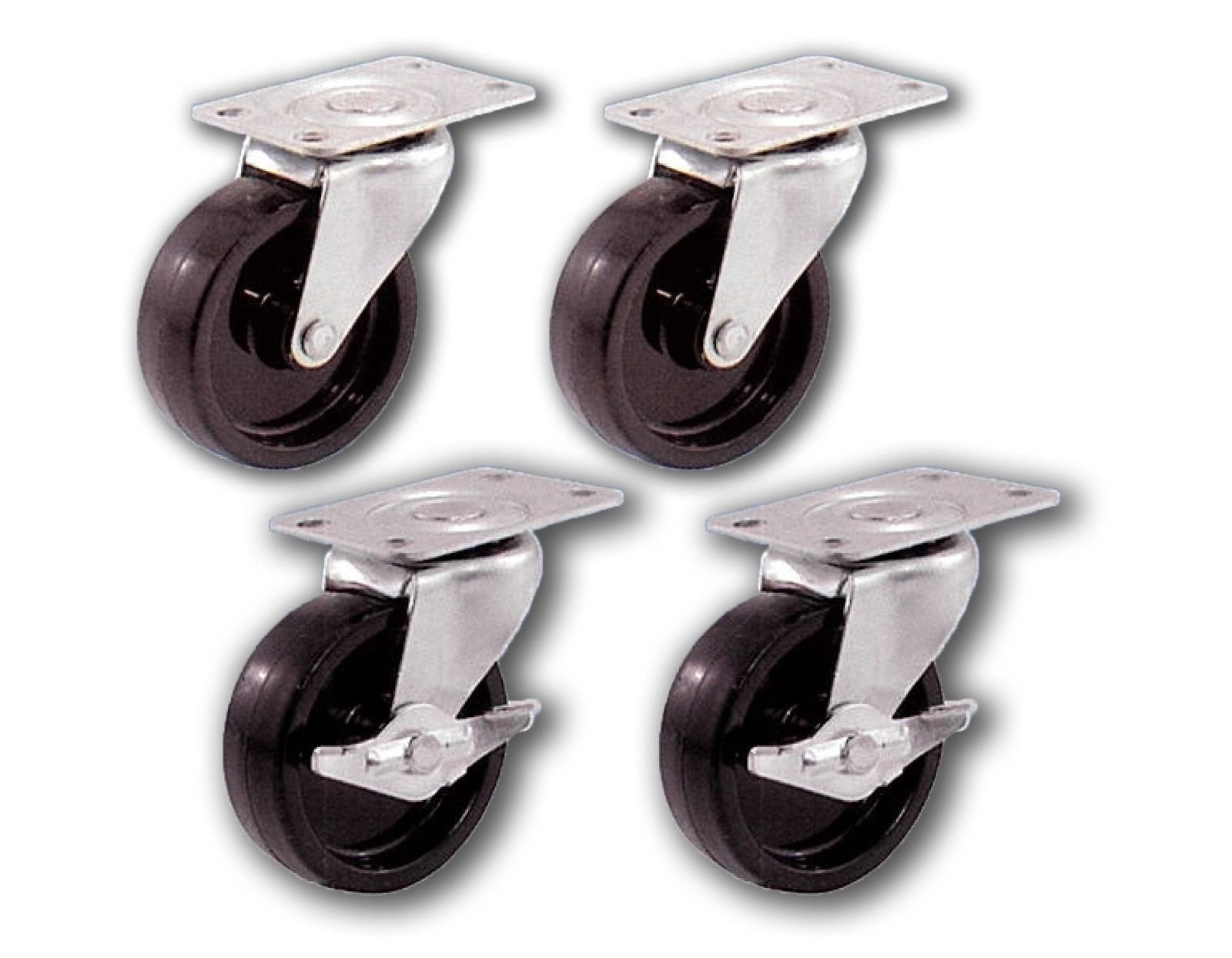 2-1/2" Swivel Caster with Polypropylene Wheel & Top Plate (4 Pack; 2 with Side Brakes)