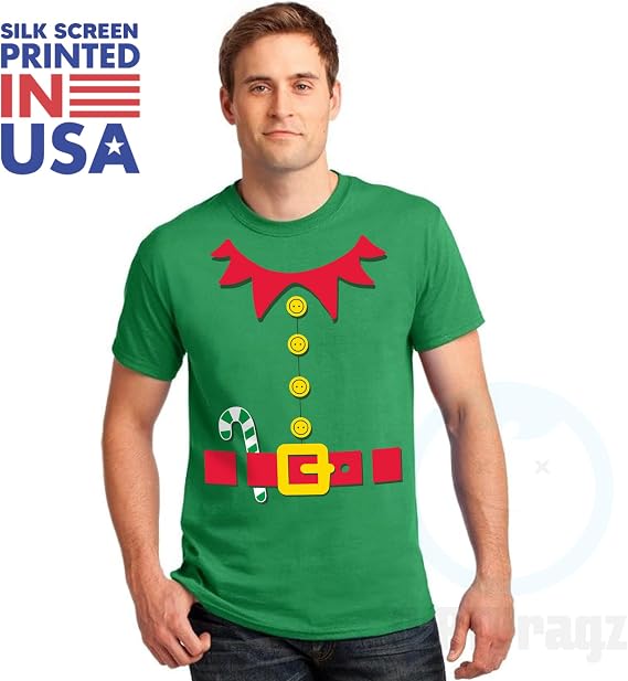 DIRTYRAGZ Holiday Costume Tshirts for Men - Santa Christmas Elf Shirts for Unisex Adults