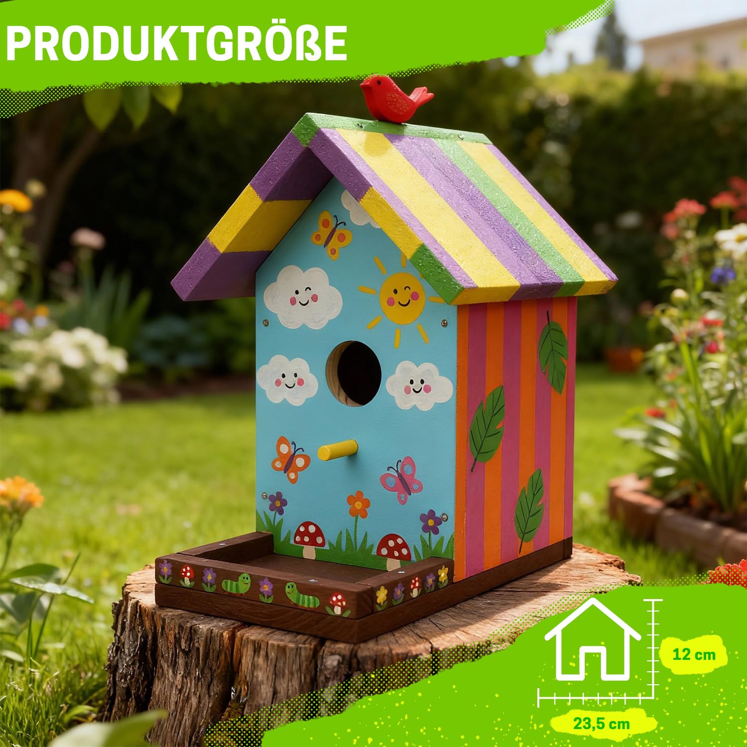 ITA DIY Nistkasten Skylark zum Zusammenbauen und Bemalen, Holz Bastelset für Kinder ab 7 Jahren, mit Hammer, Nägeln, Farben, 3 Pinseln & Schleifpapier, FSC®-zertifiziertes Holz