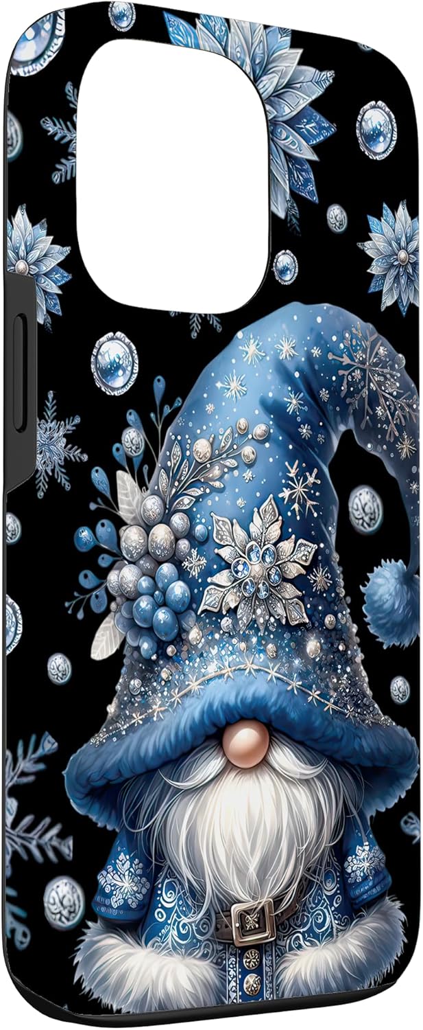 iPhone 13 Pro Vintage Christmas Gnome Graphic For Winter Blue Snowflakes Case