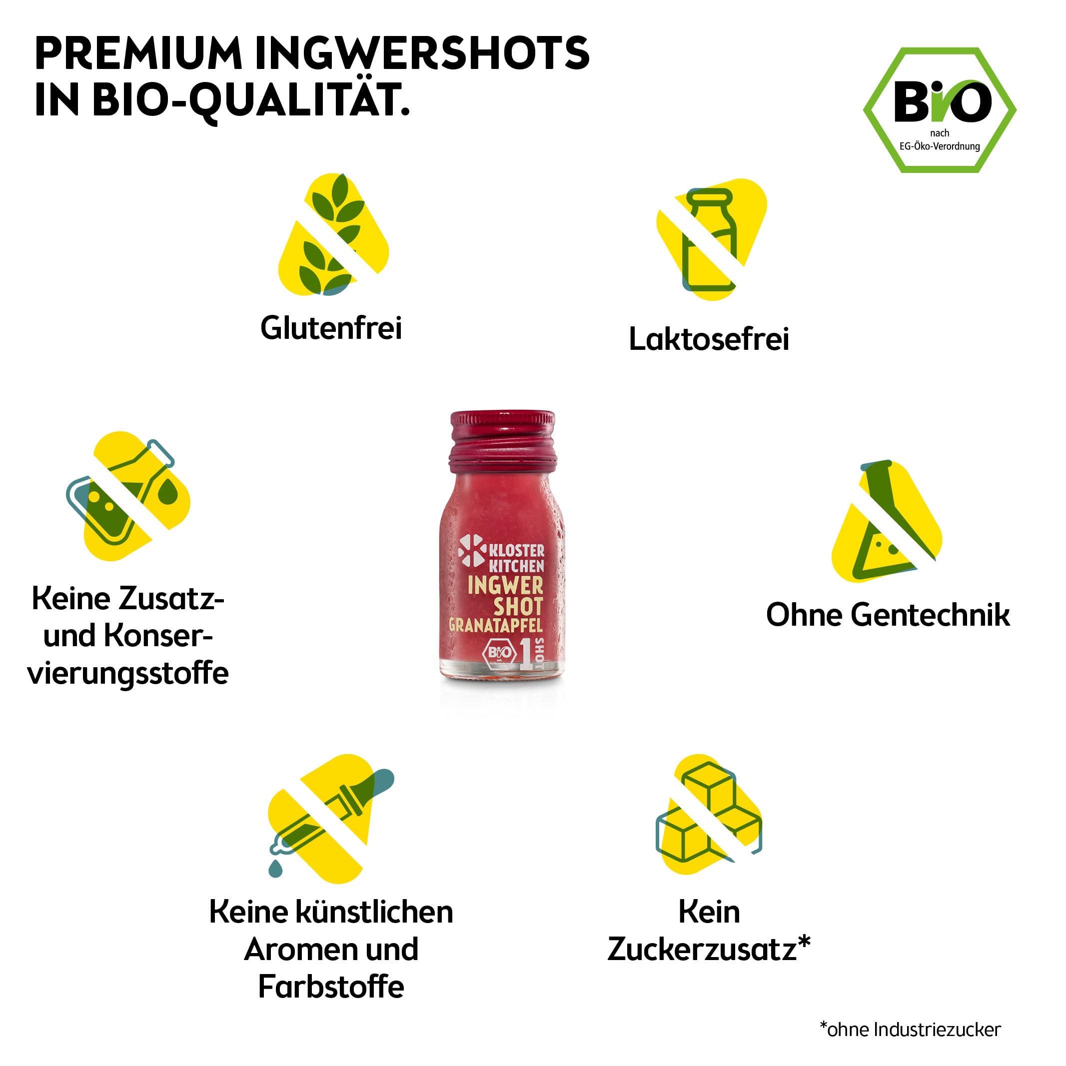 Kloster Kitchen Jengibre Shot 12SHOTS 6 x 360 ml, con trozos de jengibre, vegano