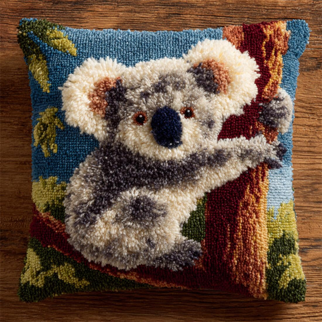 Kitquiver Animal Latch Hook Cushion Kits Koalas in The Tree DIY Tapestry Throw Pillow Cover Needlepoint Cushion Kits for Home Décor Needlework Kit for Beginners 17x17In