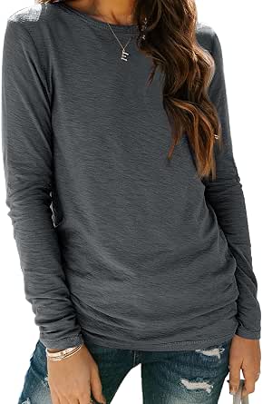 AUTOMET Women's Long Sleeve Crewneck Shirts Casual Basic Tops