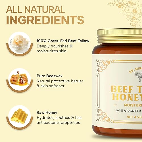 Miniatura 4 de Sarga de carne batida 100% alimentada con pasto y bálsamo de miel para la piel, hidratante para cara y cuerpo con cera de abeja orgánica y bálsamo