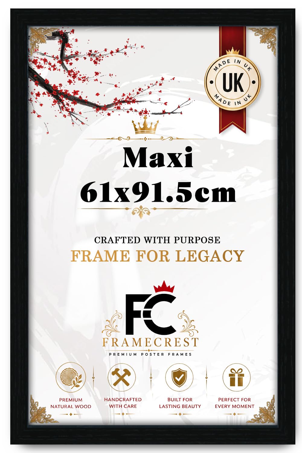 FRAMECREST Stunning maxi 61 x 91.5cm MDF Frame – jigsaw puzzle frame, Picture Frame, Poster Frame for Wall Mounting Display Horizontally or Vertically Hanging-[Black]
