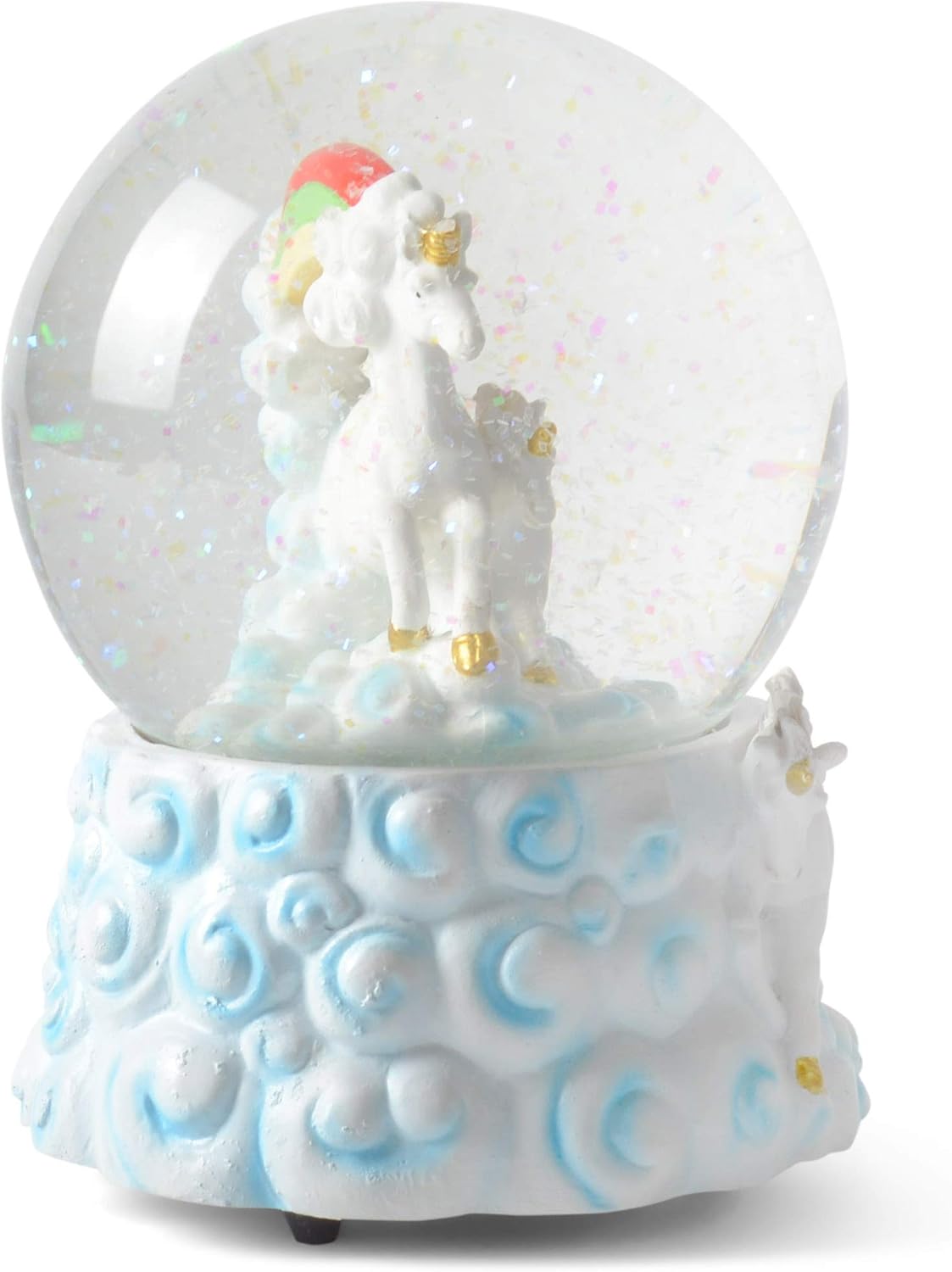 Elanze Designs Rainbow Unicorns 100MM Sturdy Resin Glitter Water Wind Up Musical Snow Globe Tabletop Dresser Nightstand Figurine Decoration Plays Tune You are My Sunshine