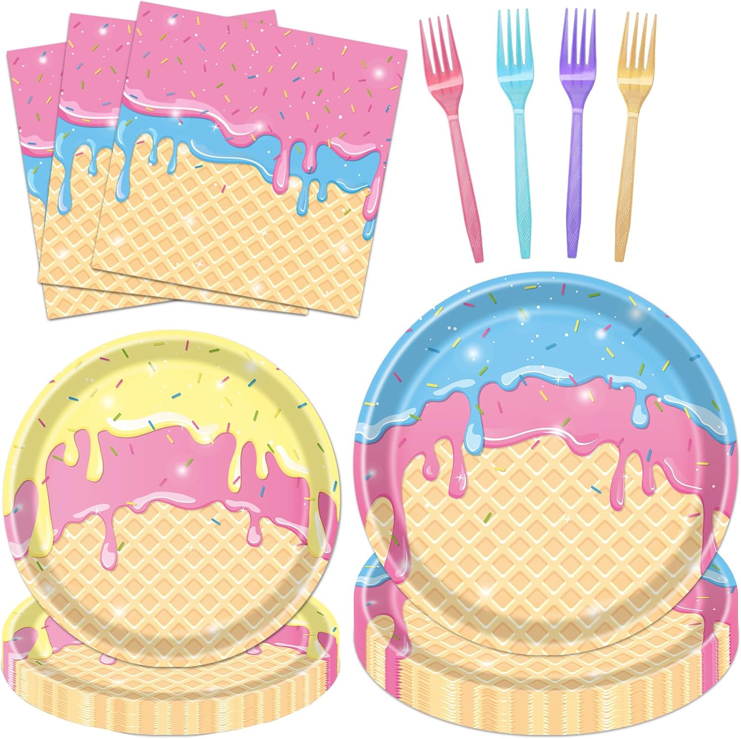 6 7 Birthday Decorations - 96 Pcs 6 7 Birthday Theme Party Plates Napkins Forks Tableware Set Decor, Black 67 Meme Party Dinnerware Supplies for Teens Adults Serves 24