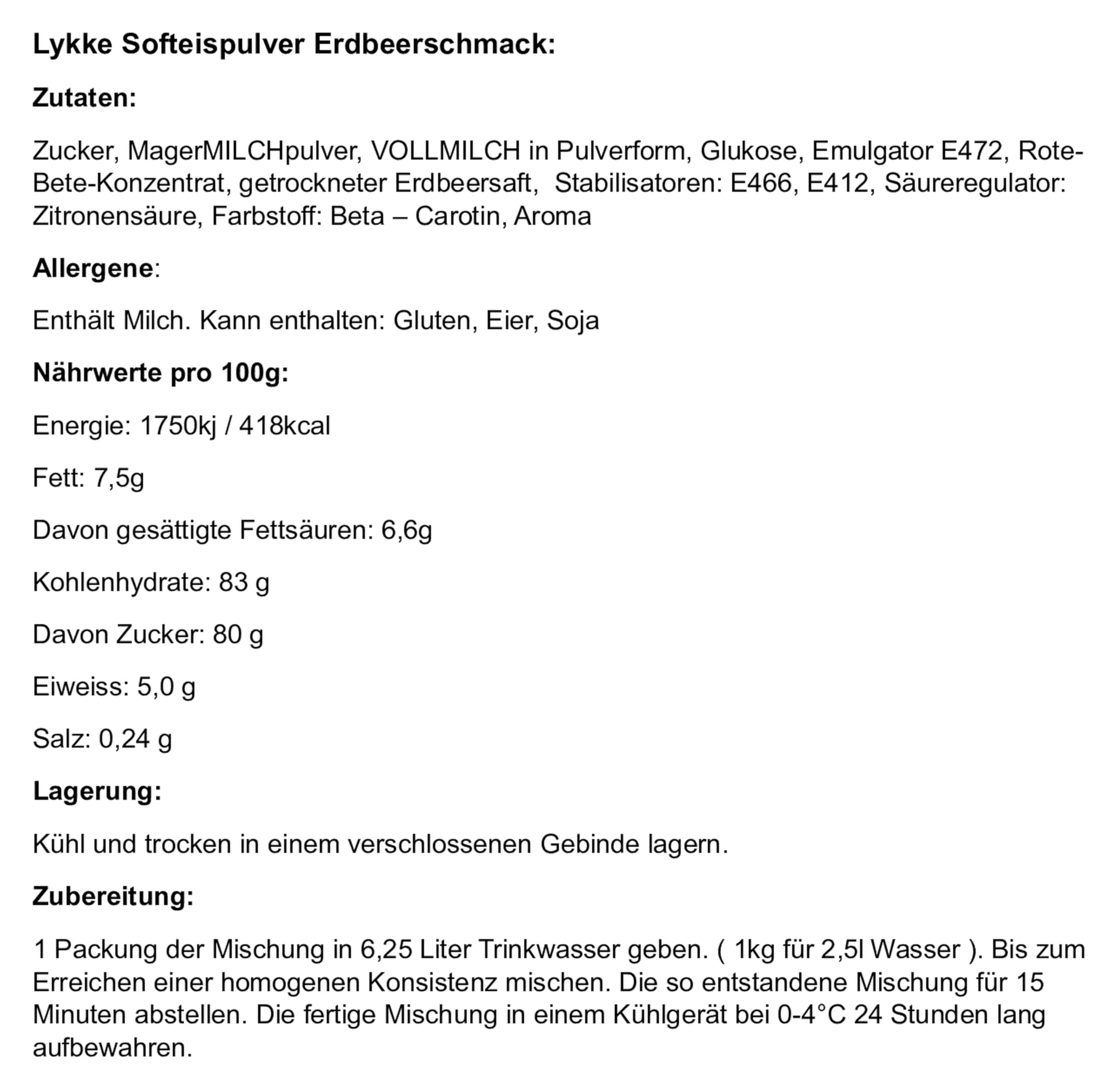 Softeispulver Erdbeere 2,5kg | 7-9 Liter fertige Mischung | Eis Pulver für Softeismaschine - cremiges Softeis für Zuhause & Gastronomie - Eispulver mit Erdbeergeschmack