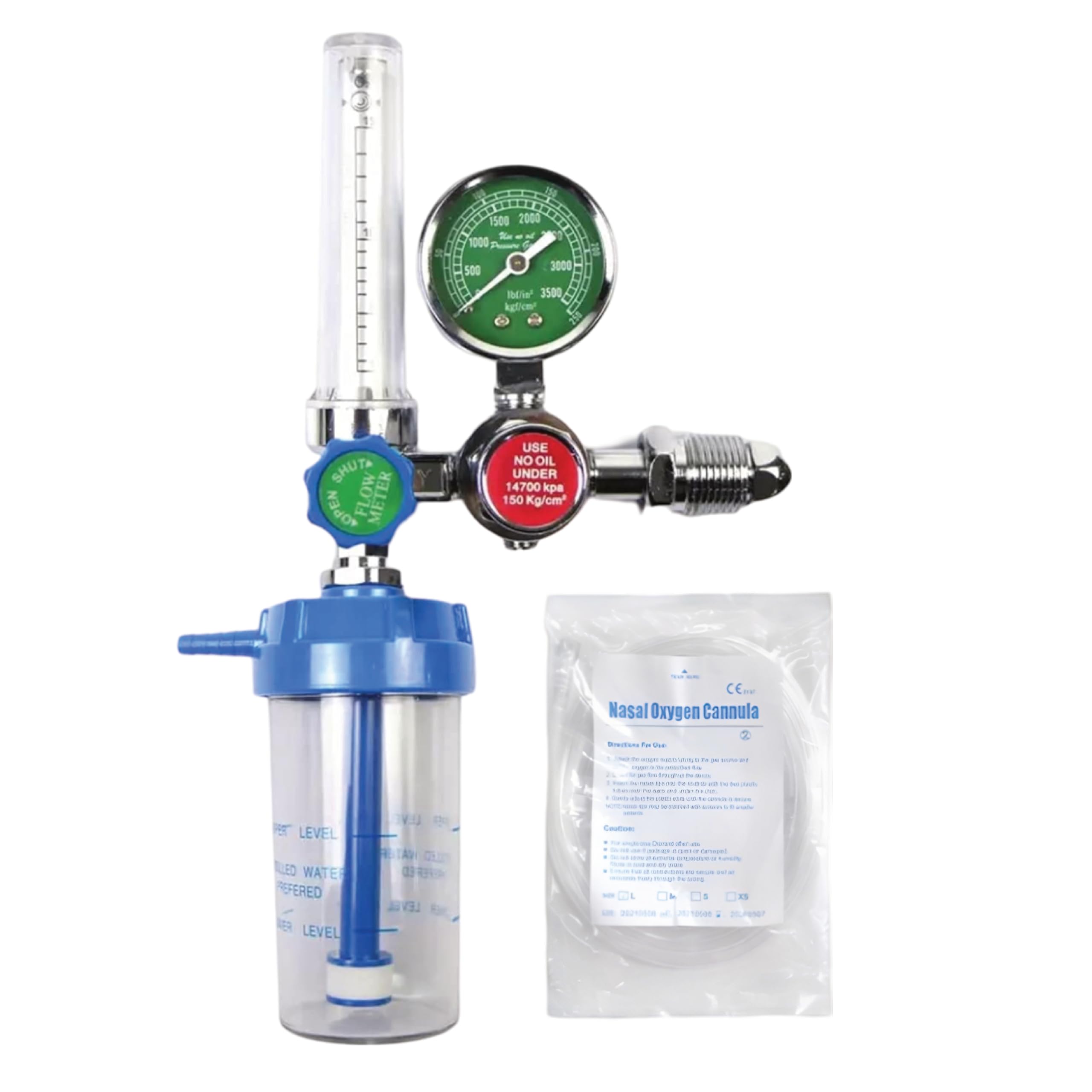 OSRMEDPLUS Flowmeter for Oxygen Cylinder Humidifier Bottle for Oxygen Cylinder with O2 Regulator, Oxygen Flow Meter with Fine Adjustment Valve