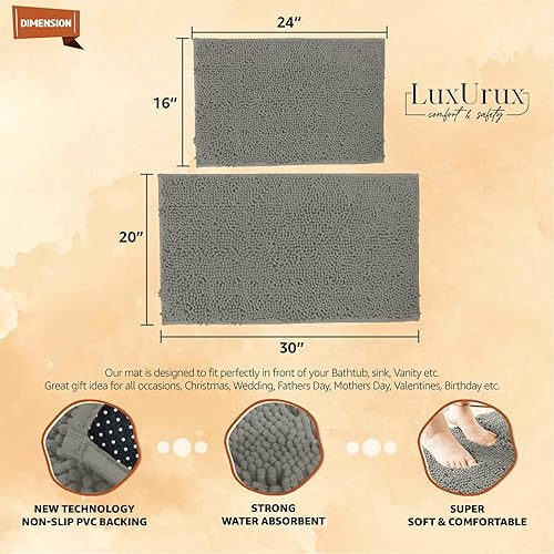 Miniatura 10 de LuxUrux Juego de 2 alfombras de baño de felpa extra suave, material de microfibra de felpilla de 1 pulgada, súper absorbente, ciruela.