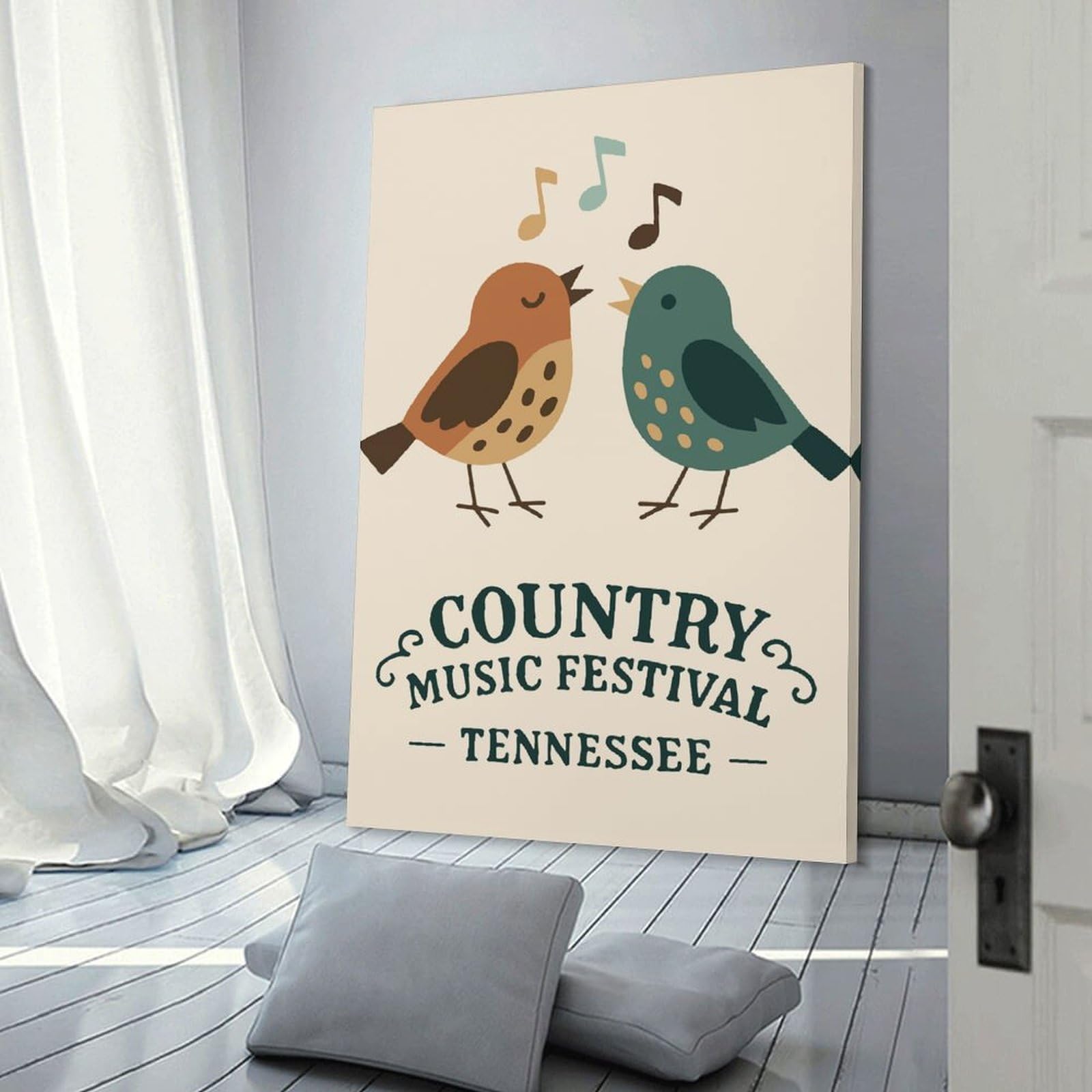 Junmoney Frame-Style-4 Country Music Festival Tennessee Birds Decorative Canvas Print 16X24inch(40X60cm), For Gallery Wall Layouts In Home Or Office, Home Wall Art For Statement Displays