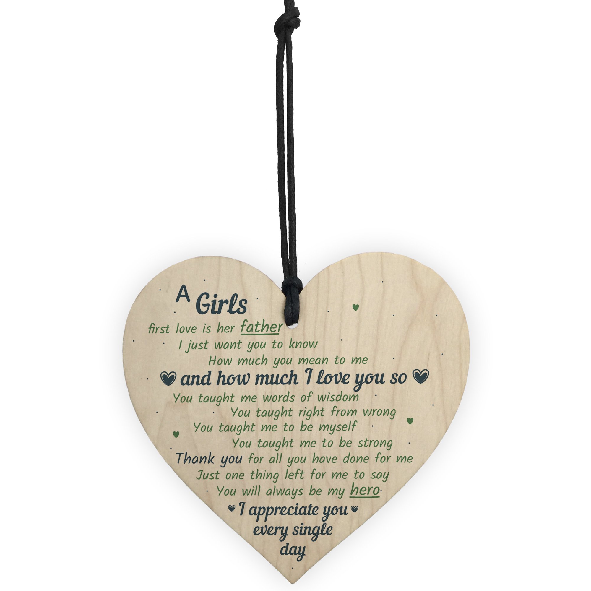 Red Ocean Father Girls First Love Wood Heart DAD Daddy Fathers Day Gift For Him Gift From Daughter