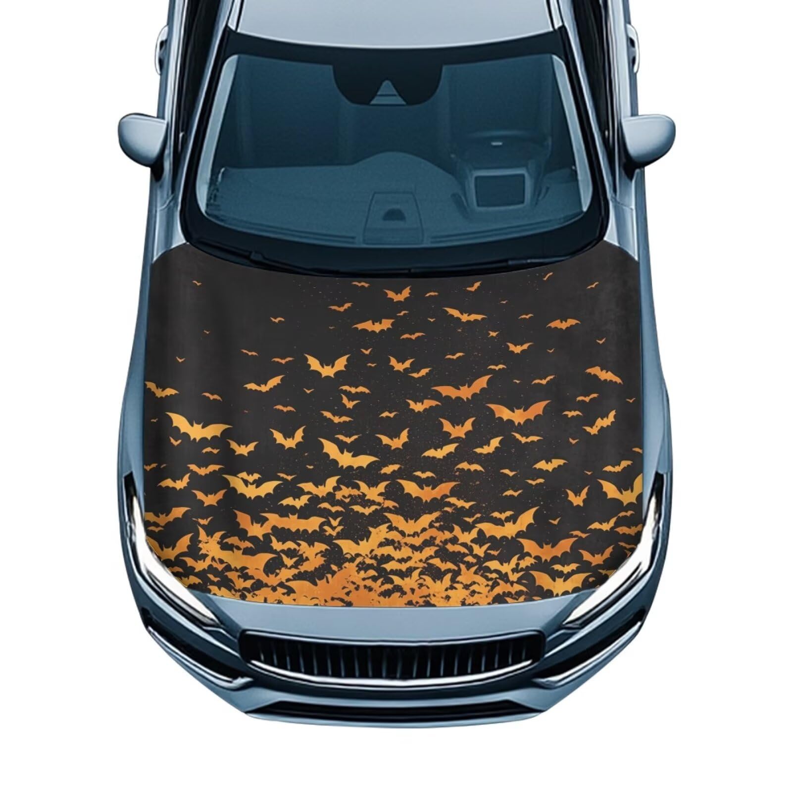 Bat Halloween Print Car Hood Cover Protector 59×39 Inch Stretchable Auto Hood Wraps Waterproof Halloween Automotive Exterior Accessories for Most SUV Sedans Trucks
