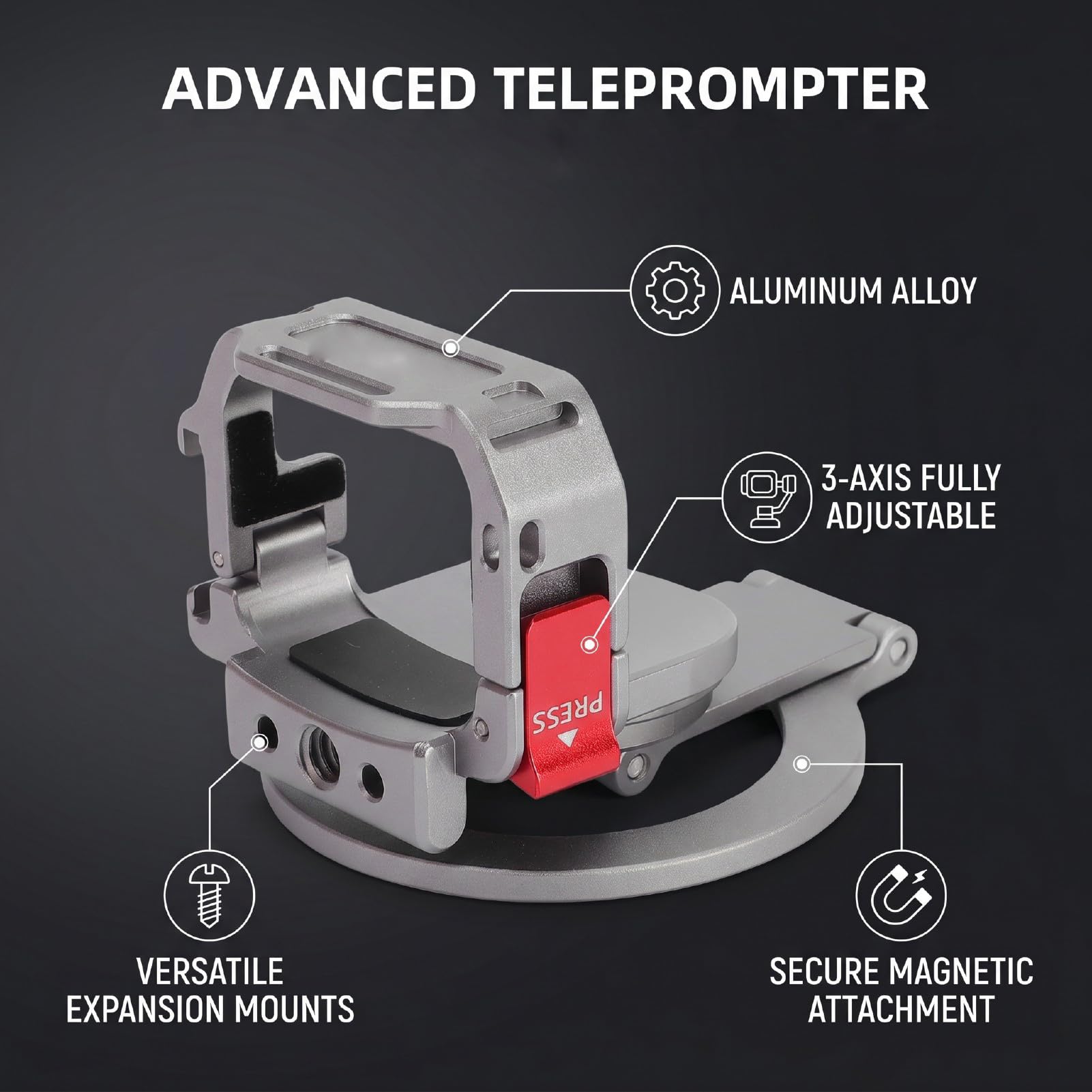 Supporto per Teleprompter per Cellulare, Adattatore Magnetico con | Leggero in Lega D'alluminio, Regolabile su 3 Assi, Compatibile con 4/3, con Supporto Integrato per filmare.