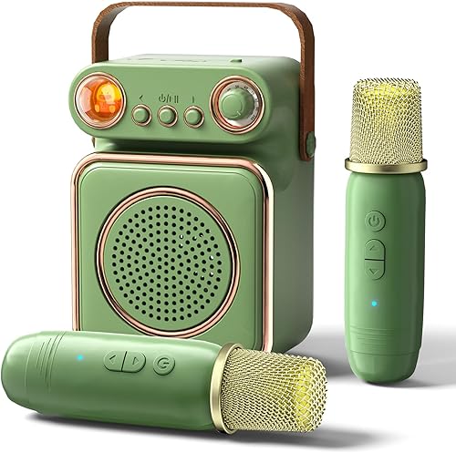 ICARER FAMILY Máquina de karaoke para niños y adultos, mini altavoz portátil de karaoke de dientes azules con 2 micrófonos inalámbricos, regalos de