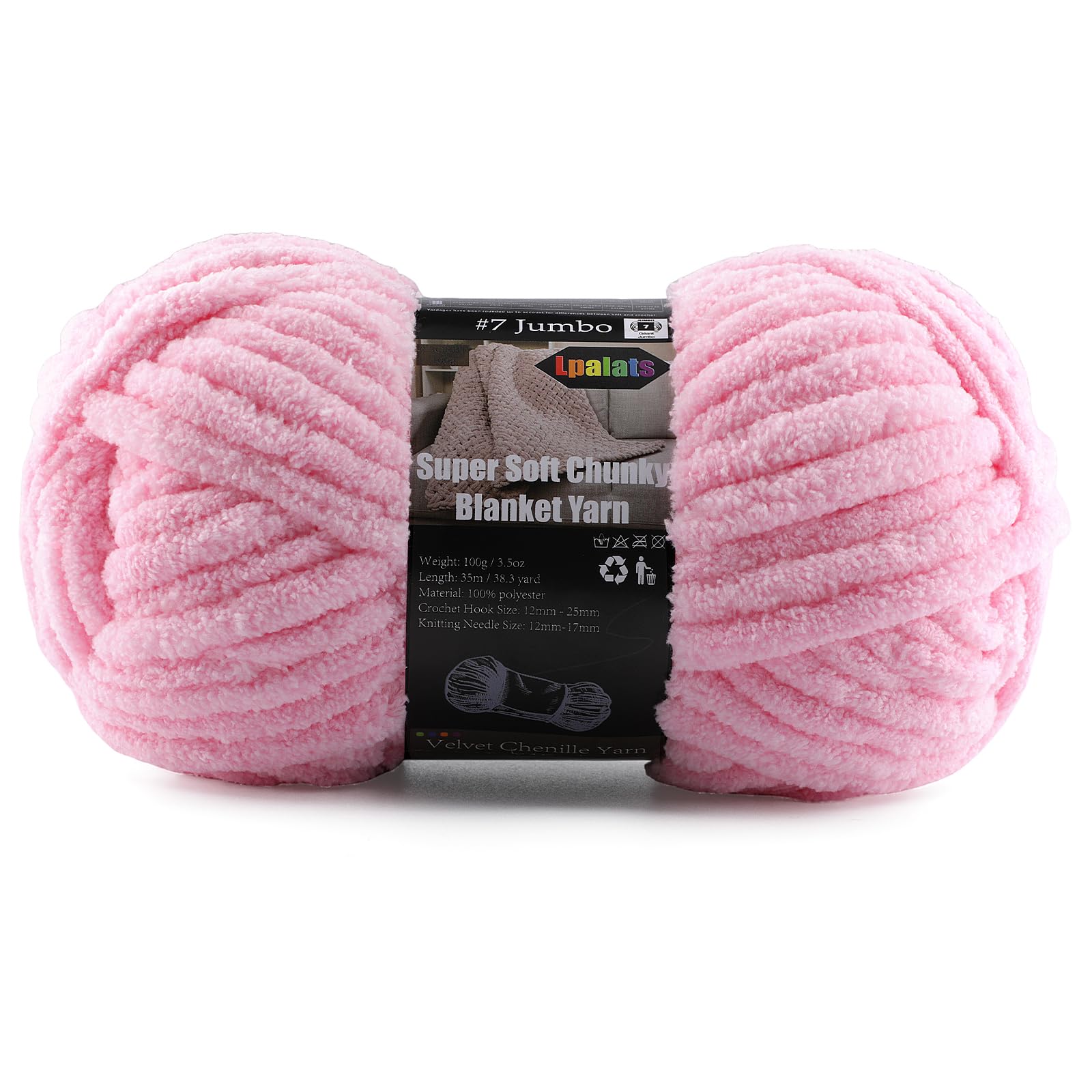 Super Soft Chunky Chenille Yarn for Crocheting &amp; Knitting - 3.52oz/38.2yd per Skein, Ultra Plush Velvet Yarn for Baby Blankets, Amigurumi &amp; Crafts, Light Pink, 1 Skein