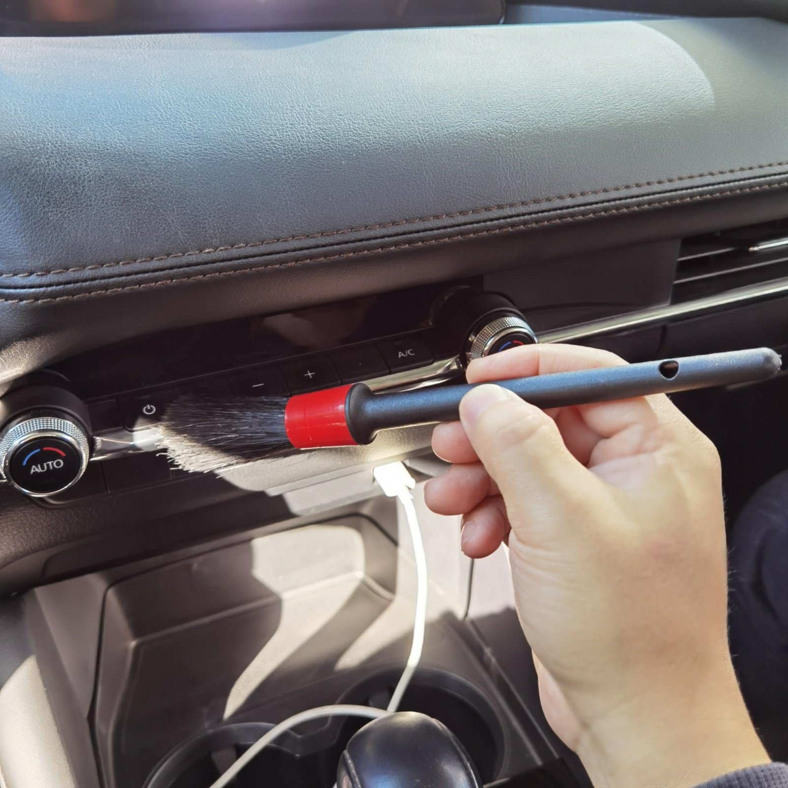 Car Detailing Brush Set of 5 - Soft Boar Hair, Car Wash Brush, Wheel Cleaner Brush, Car Dust Brush, Car Interior Leather Seat and Vent Brush, Car Detailing Kit