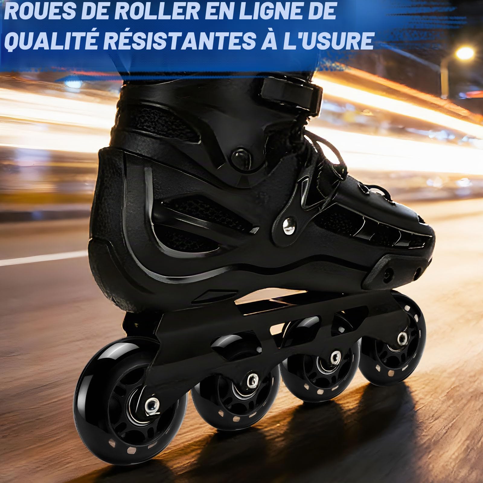 TOBWOLF Lot de 8 roues de patins à roulettes de rechange avec roulements ABEC 7, noir 70 mm/76 mm, dureté 82A/84A, unisexe