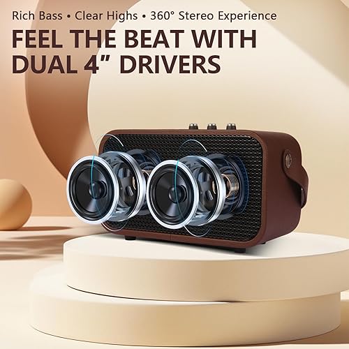 Miniatura 3 de Altavoz Bluetooth portátil GDSK-4, sonido estéreo dual de 4 , gabinete de MDF y cuero, Bluetooth 5.3 con rango de 32.8 ft, ecualizador de graves y