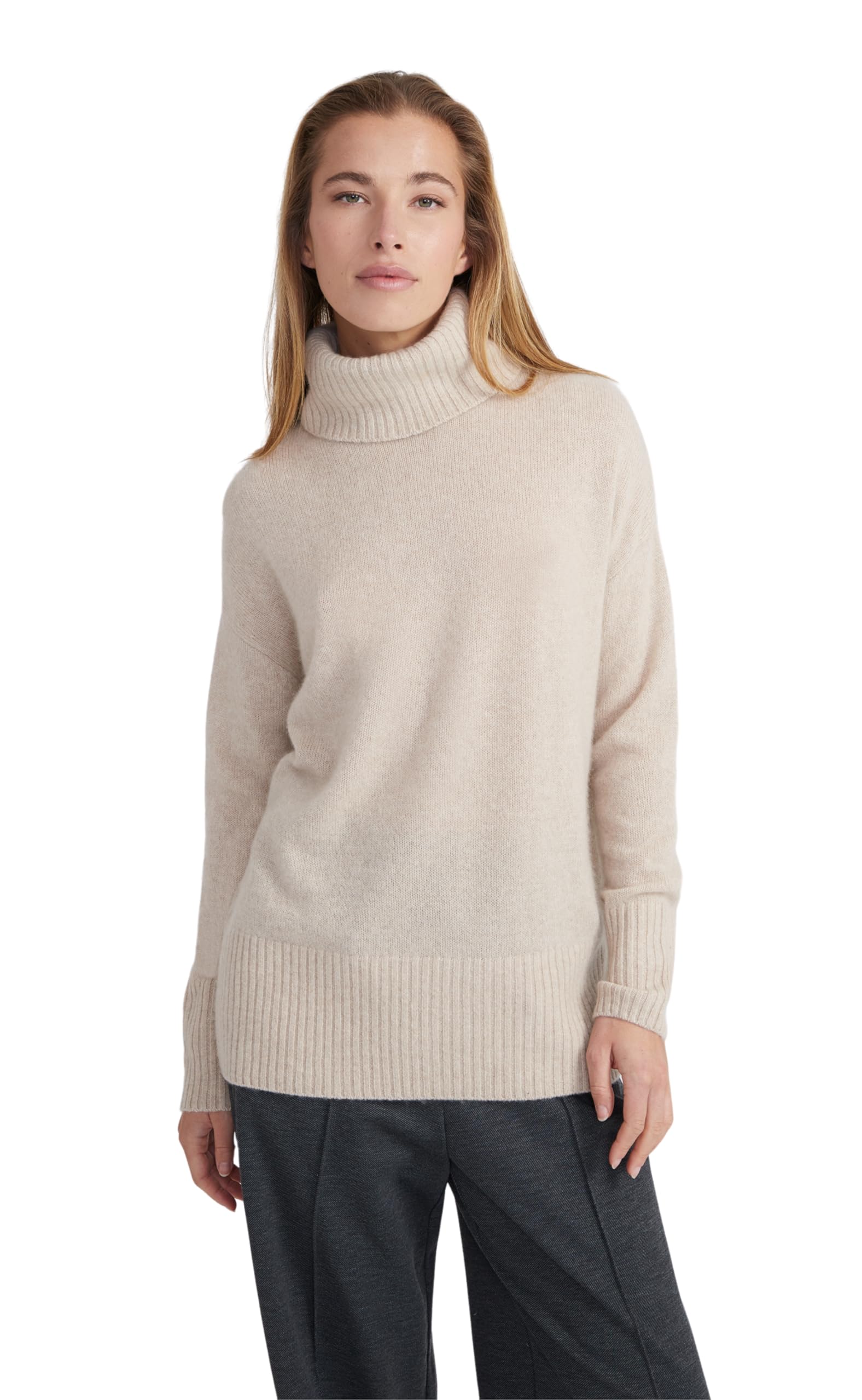 Style & Republic Damen Rollkragenpullover mit Oversize-Passform aus 100% Kaschmir, großzügig geschnitten, stilvoller Premium-Cashmere-Strickpullover mit Turtleneck für Herbst und Winter