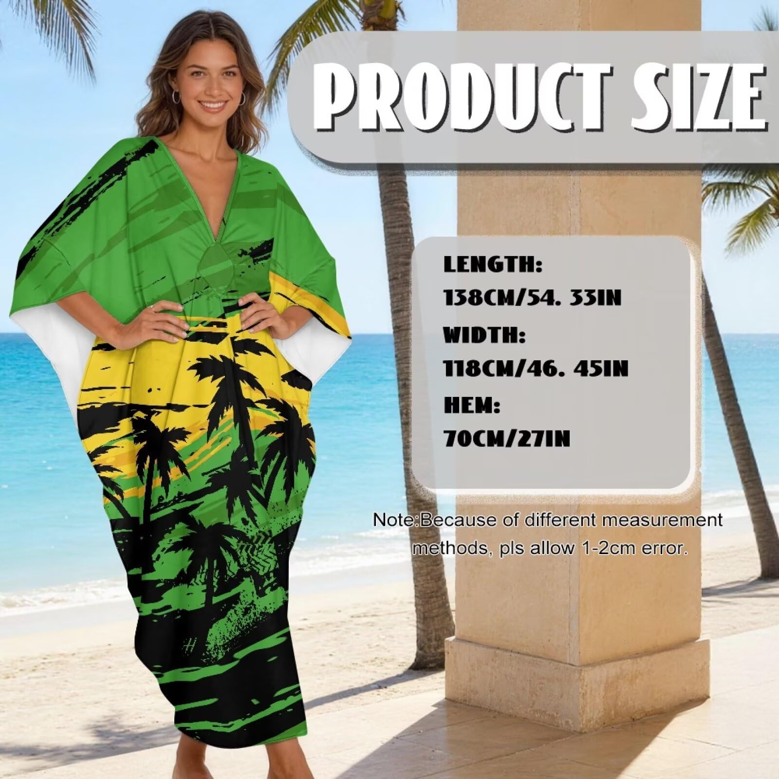 Xoenoiee Sukienki kaftan dla kobiet plus size dekolt w serek Moo Moos rękaw nietoperz kaftan sukienka plażowa okrycie