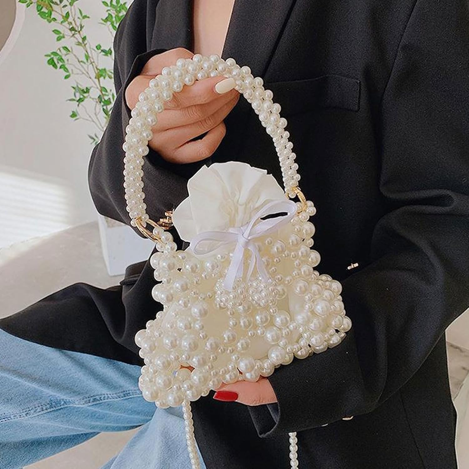 Luxury Pearl Bag Chain Bag Purse Evening Bags, Artificial Pearl Clutch Handmade Bags for Party Wedding Bridal Travel 18 - Image 4