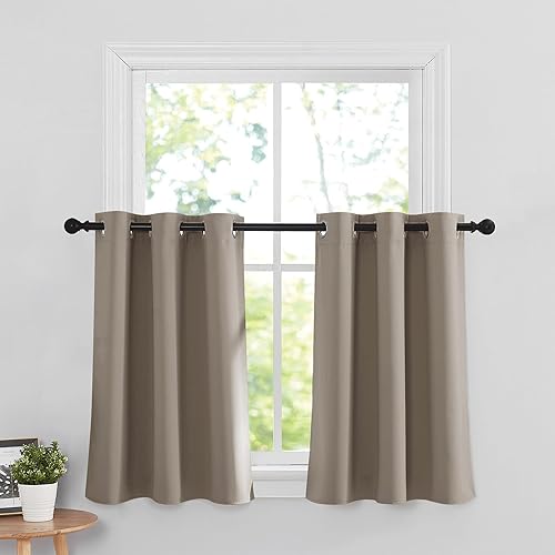 RYB HOME Cortinas opacas de color arena para sala de estar, oscurecimiento de habitación, tratamiento de ventana privada para dormitorio, armario,