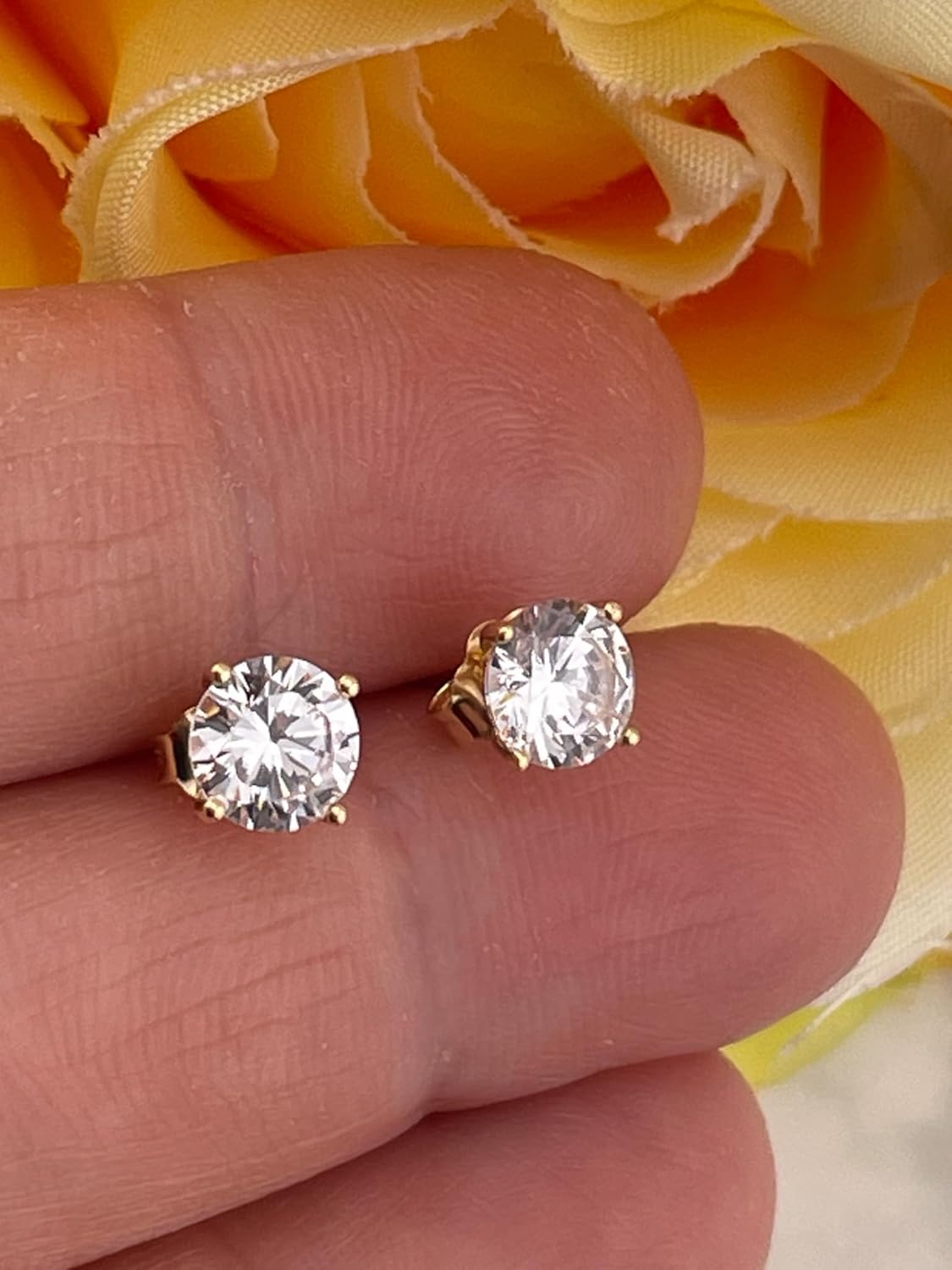 2ct Exquisite DIAMOND Solitaire Stud Earrings for women SOLID GOLD 18K Gold Diamond HANDMADE Jewelry Earrings DIAMOND Stud Girlfriend gift Idea for her Ladies Birthday 6.5mm - Image 3