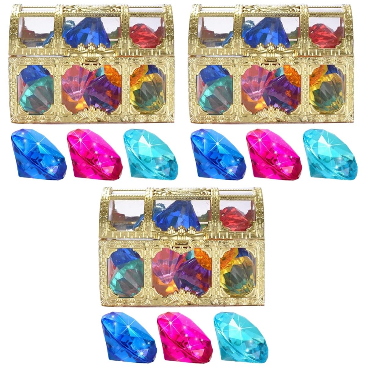 60pièces Jouets Gemmes Artificielles pour Plongée Piscine avec Coffre Trésor Modèles De Diamants sous-Marins