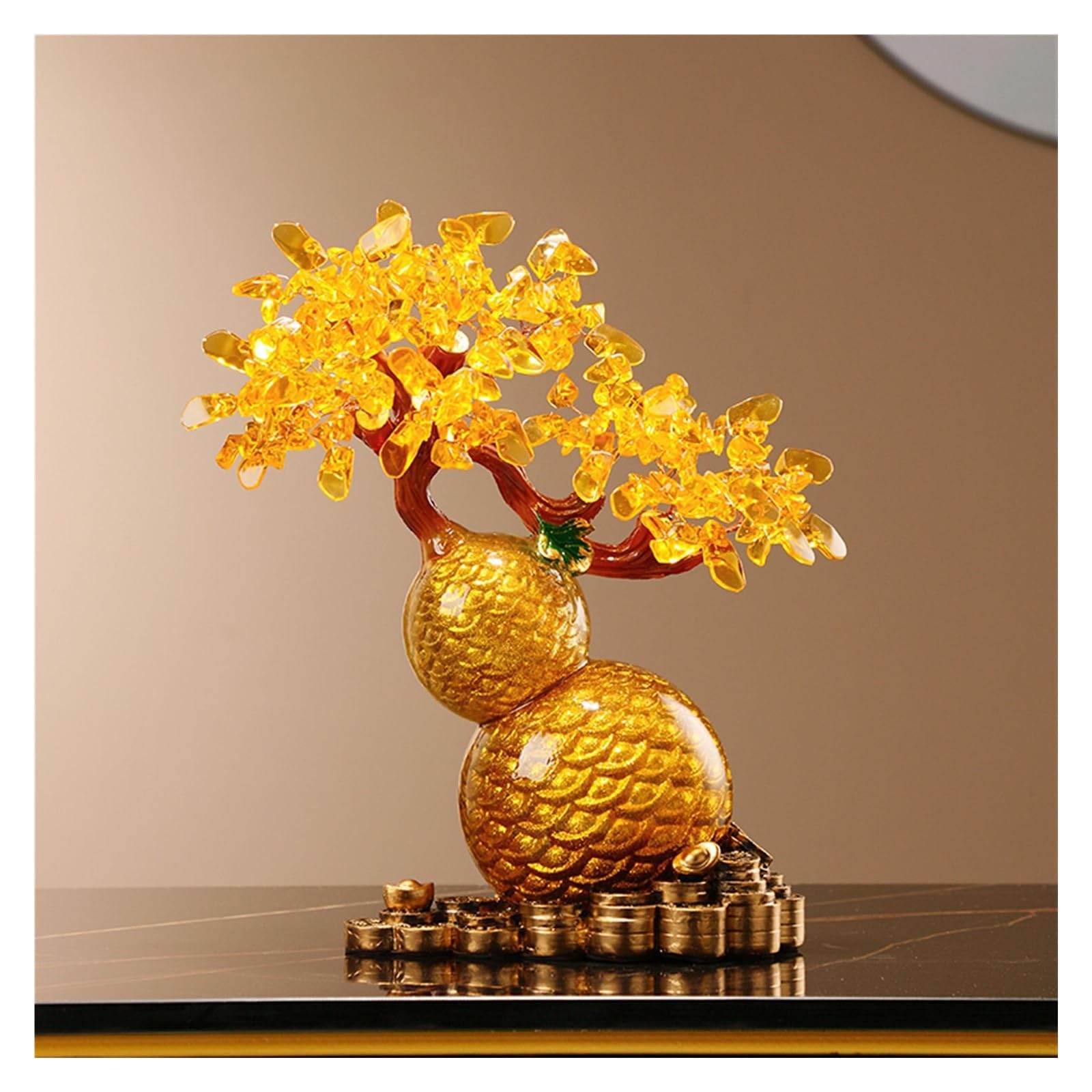 Home Decor Gold Feng Shui Yuan Bao Tree Statue Citrine Quartz Crystal Money Bonsai Style Decoration Home Office Decor Ornament Bonsai