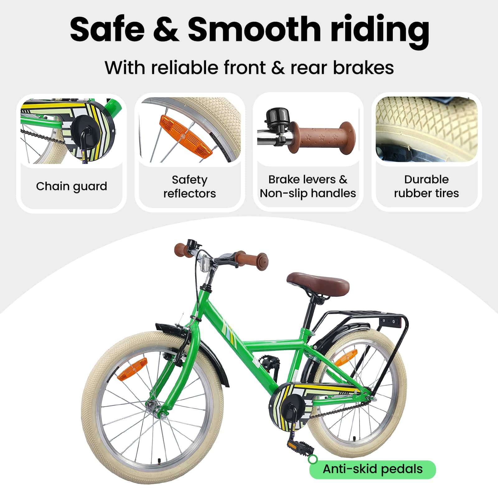 vidaXL Bicicletta per Bambini 24 Pollici per 8-12 anni Verde, Manubri regolabili, bici classica per ragazzi, telaio in acciaio, divertente e sicura per giovani ciclisti