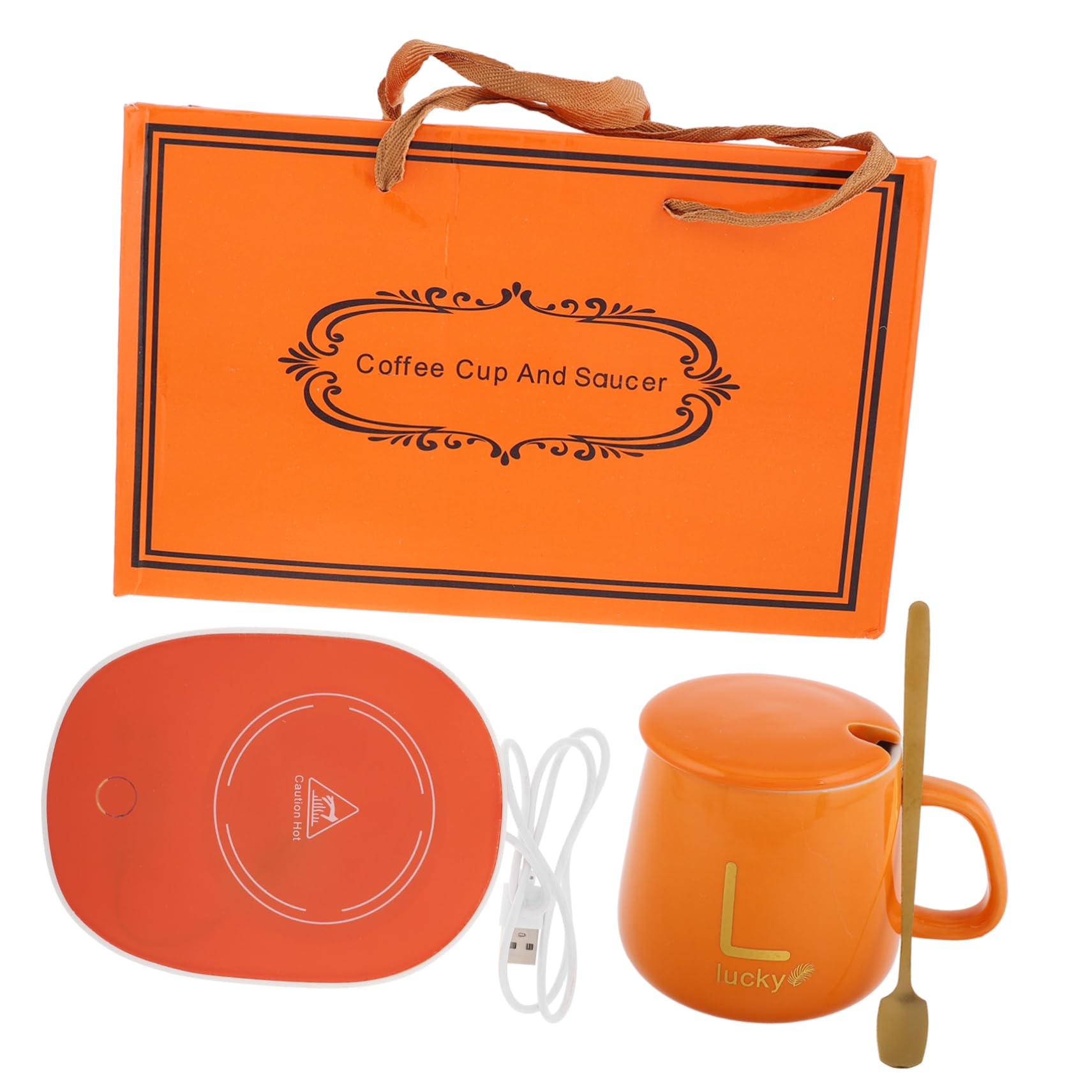 ABOOFAN 1Set Drink Warmer Mug with Lid Spoon Quick Heating Coffee Mug Set for Desk Automatic Heating Electric Cup Warmer Present for Christmas Birthday Celebrations