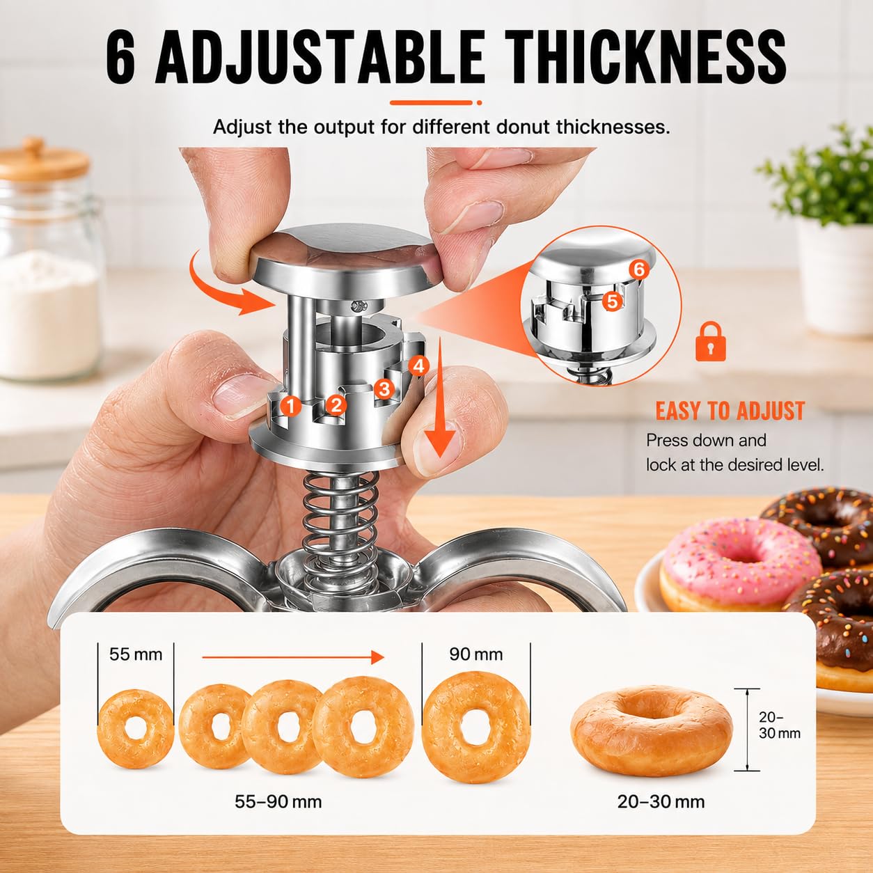 Dispensador Ajustable de Masa para Donuts, Acero Inoxidable