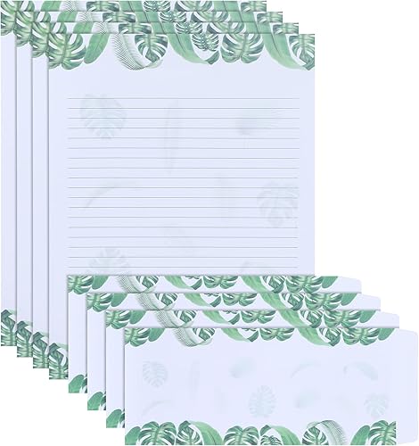 Juego de 72 piezas de papel de papelería con temática de hojas, 36 piezas de papel de letras verdes con 36 piezas de papel rayado de hojas de sobre