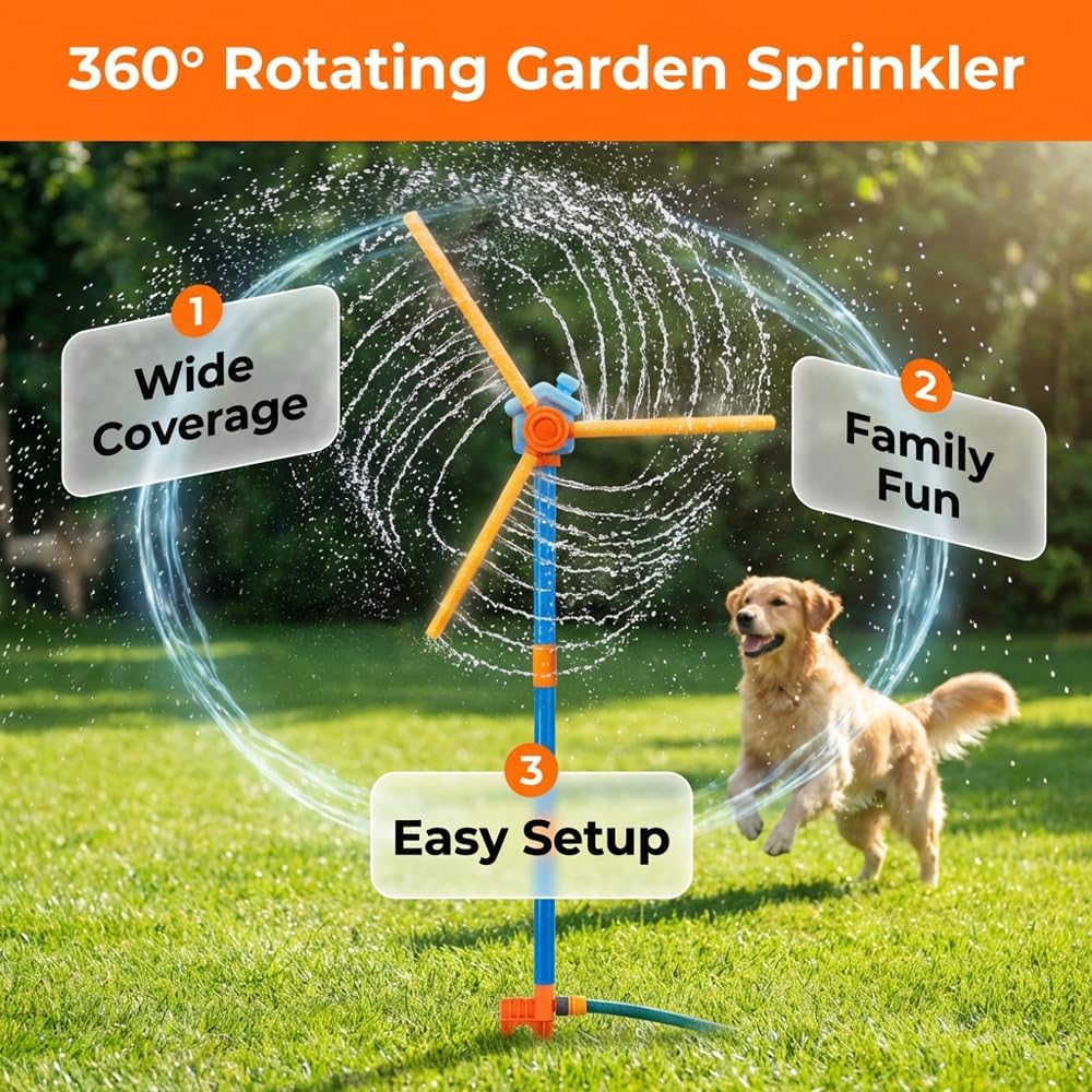 Windmill Water Sprinkler Outdoor Yard, Summer Splash Sprinkler Play Equipment, Crazy Rotating Spray for Backyard Lawn, Outside Water Fun Games for Inflatable Pool Yard Activities (2)