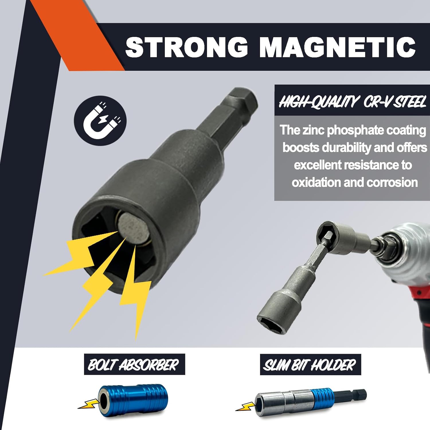 38 Piece Set - Magnetic Power Nut Driver and Bolt Driver Set for Impact Drill 1/4” Hex Head Drill Bit Set (SAE: 1/4", 5/16", 3/8", 7/16", 1/2", 9/16", Metric 8mm,10mm,11mm,12mm,13mm,14mm)
