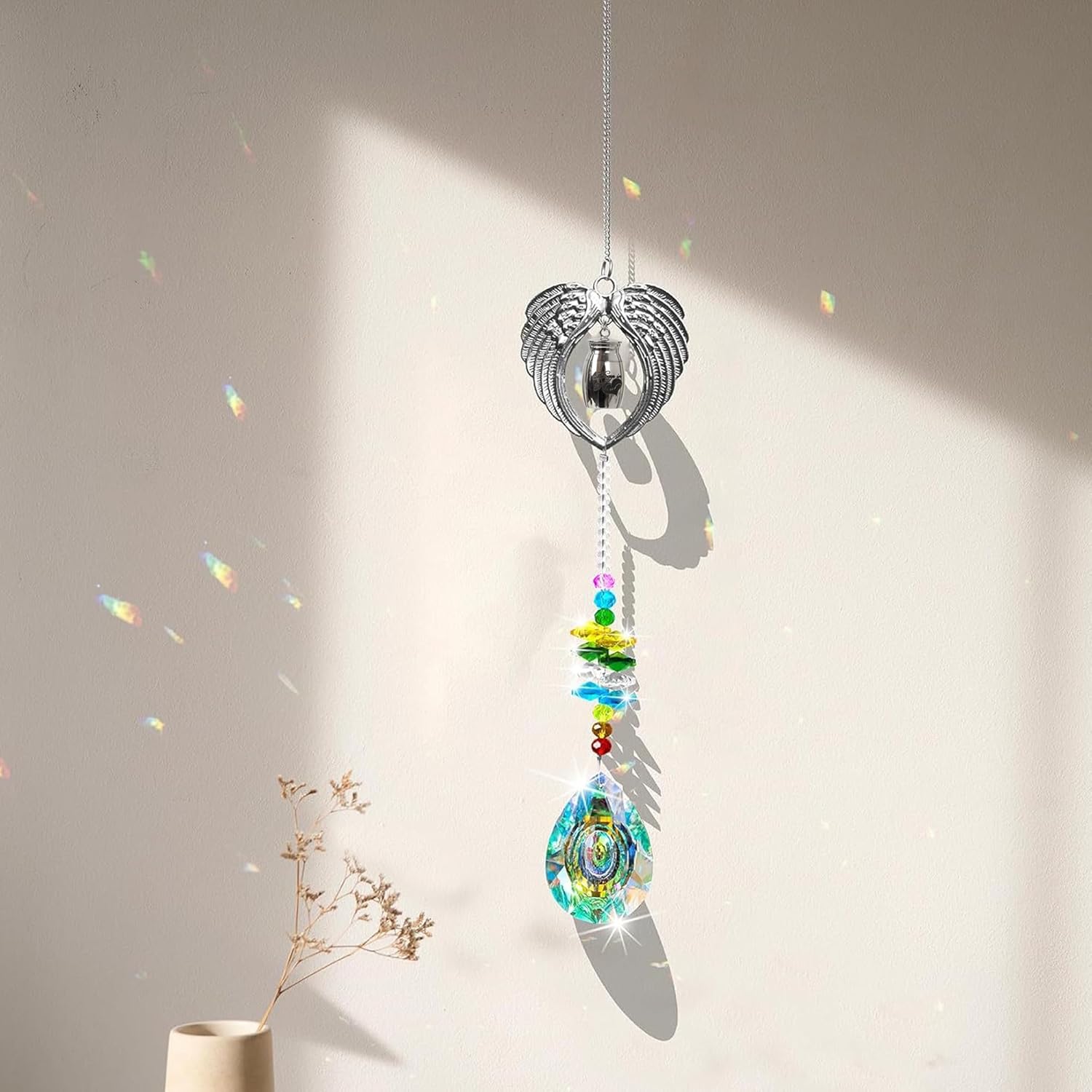 Small Keepsake Urn for Human Ashes,Hanging Angel Wings Crystal Suncatcher Memorial mini urn,Mini Cremation Urns for Women Men 1.2 Inches Tiny urn for Human or Pet Ashes Sharing Memorial Urn