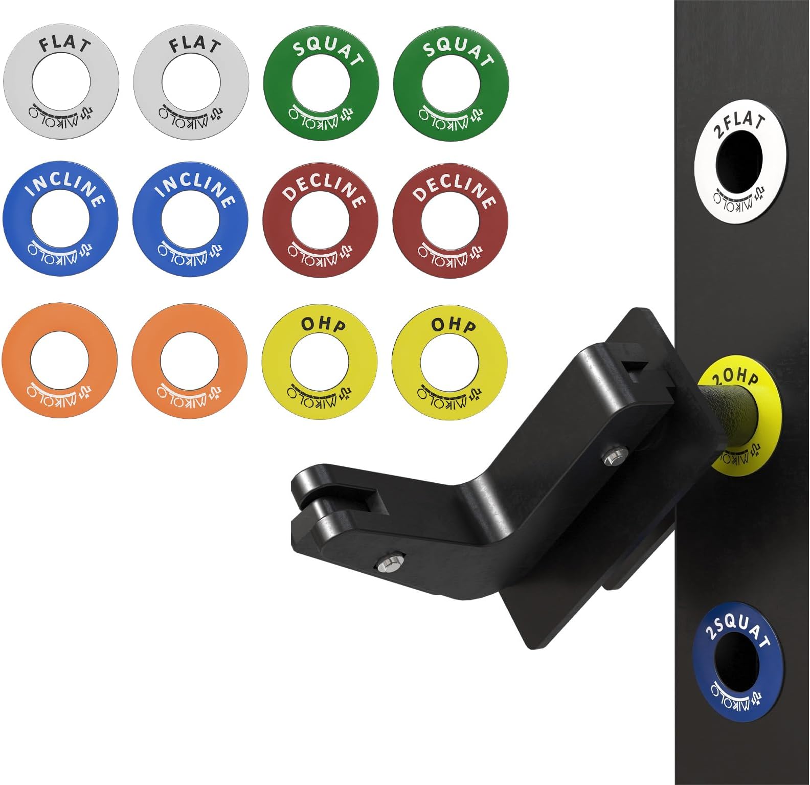 Mikolo Squat Rack Magnetic Position Markers, Power Cage Reminder Labels for j Hooks and Spotter arms with 1” Holes