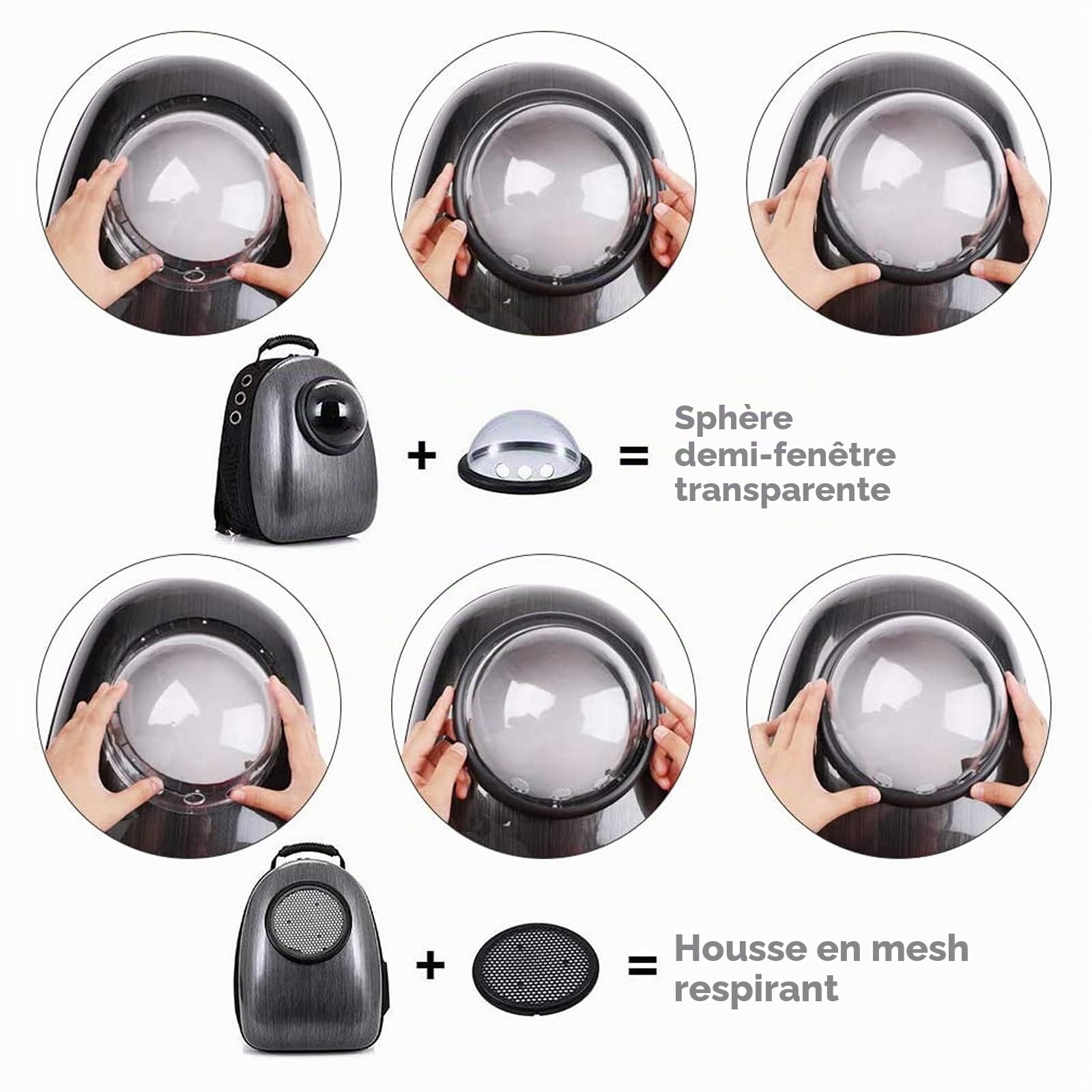 PETCUTE Sac à Dos pour Chats à Bulles,Respirant,Sac à Dos pour Animal Domestique avec Tapis Amovible et Poche Latérale,Faire de la Randonnée, Visiter des Cliniques Vétérinaires