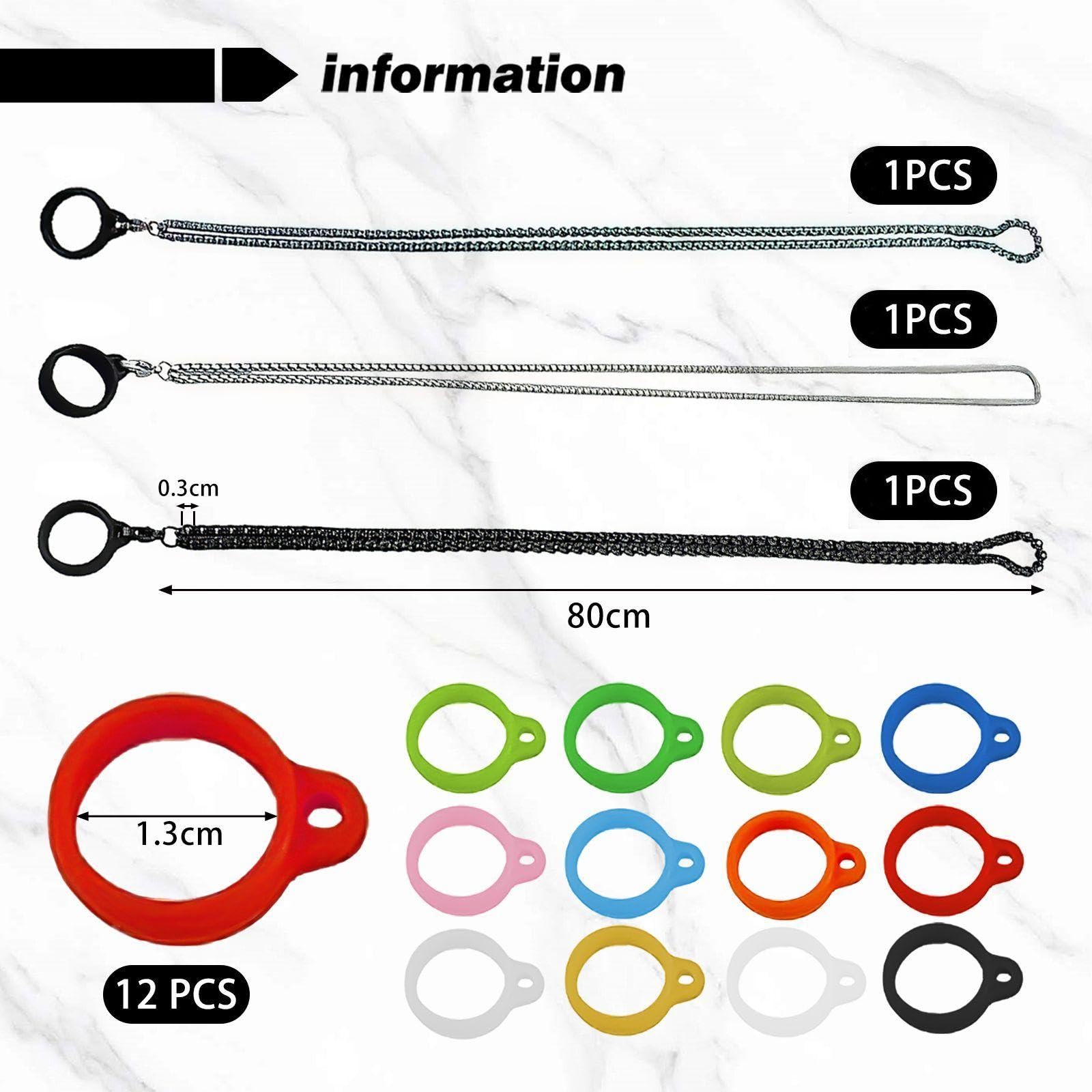 3 Chaînes Suspendues En Métal, 13 Anneaux En Caoutchouc En Silicone, Longe Universelle Créative, Longe Anti-Perte Multifonctionnement Simple Et Classique.