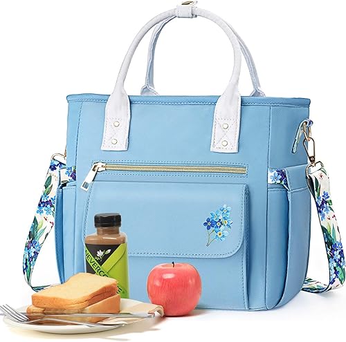 GLORIEROO Lonchera de lujo para mujer lonchera aislada a prueba de fugas para mujer bolsa de almuerzo multibolsillo a prueba de humedad con correa