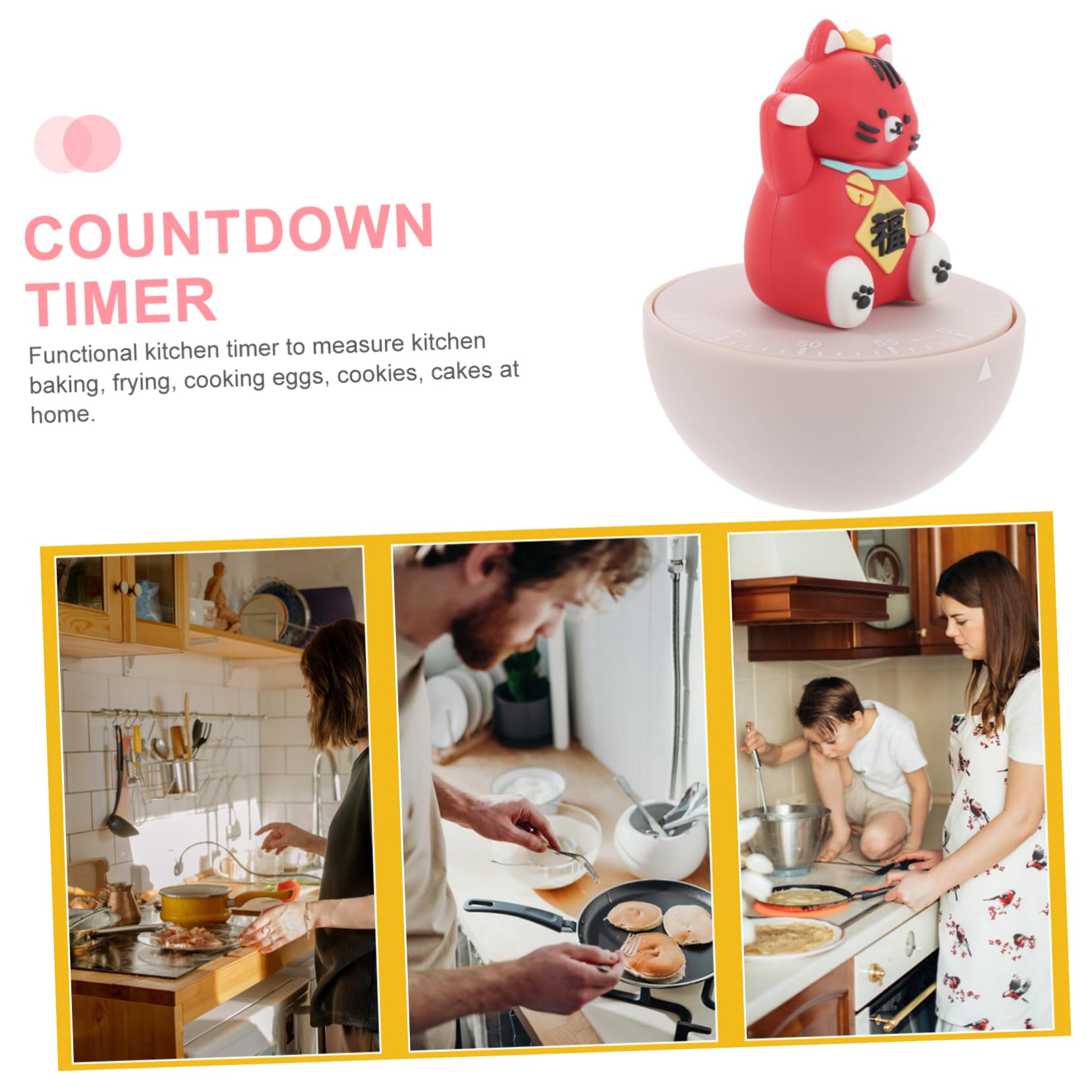 TOPBATHY Timer Da Cucina Meccanico Con Design A Forma Di Gatto 2 Pezzi Per Bambini in Età Prescolare Con Conto Alla Rovescia Di 60 Minuti Batteria Richiesta