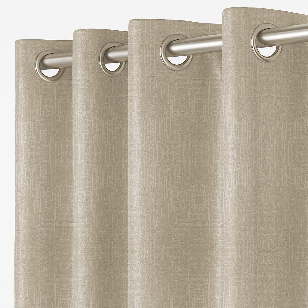 LINENWALAS 100% True Blackout Curtains 7.5 Feet Long - Set of 2 Panels, Embossed Cladding Texture, Thermal Insulated & Noise Reducing Room Darkening Curtains for Door (Stone Ivory)-image-5