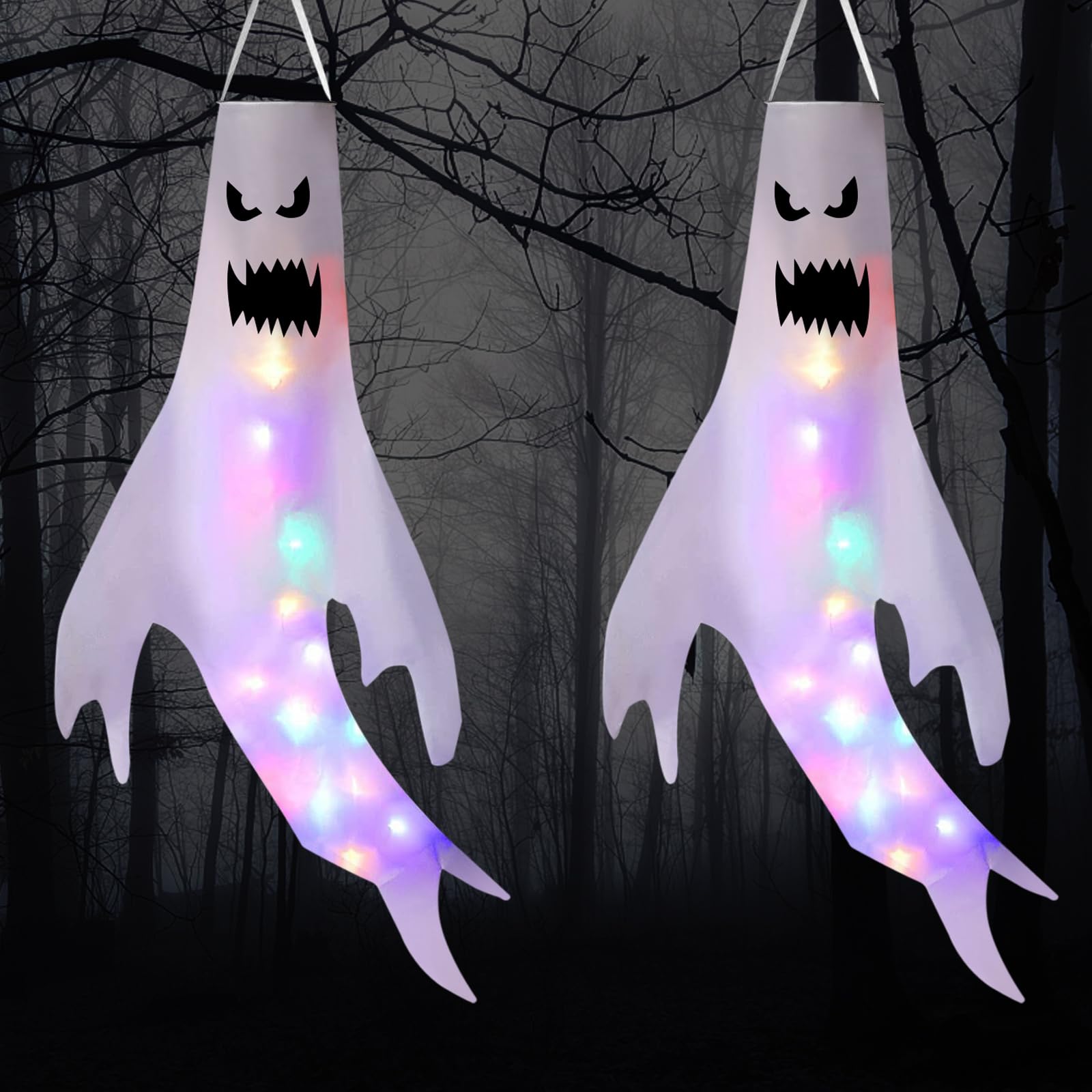 Halloween Geister-Lichterketten, 2-teilig – Batteriebetriebene LED-Geister Zum Aufhängen Für Drinnen & Draußen