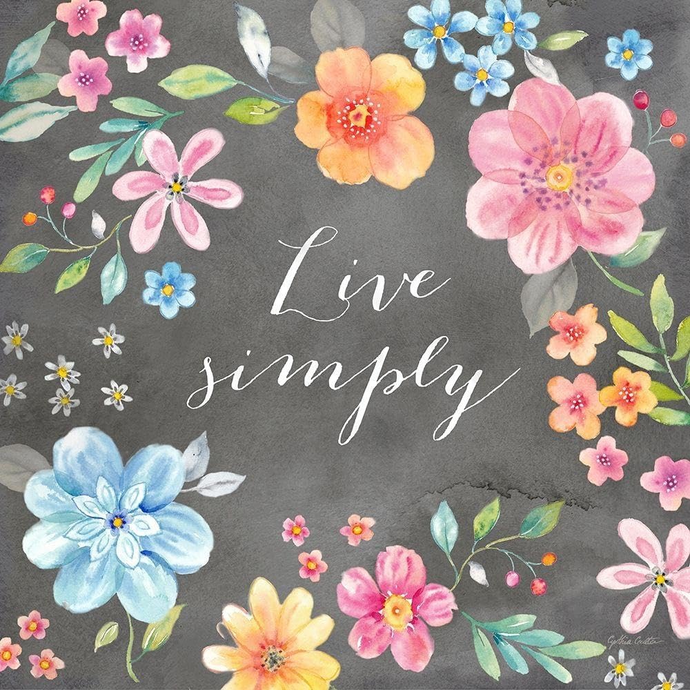 ArtDirect Whimsical Blooms sentiment black IV-Live Simply Unframed Art Print Giclee Poster by Coulter, Cynthia - Customization Sizes 8x8, 11x11, 16x16, 24x24, 36x36, and 48x48 Inches