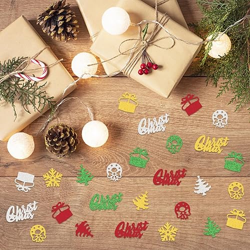 Miniatura 8 de 200 piezas de confeti de Navidad, azufaifo, rojo, plateado, dorado, trineo, alce, árbol de Navidad, sombrero de Papá Noel, decoración de confeti de