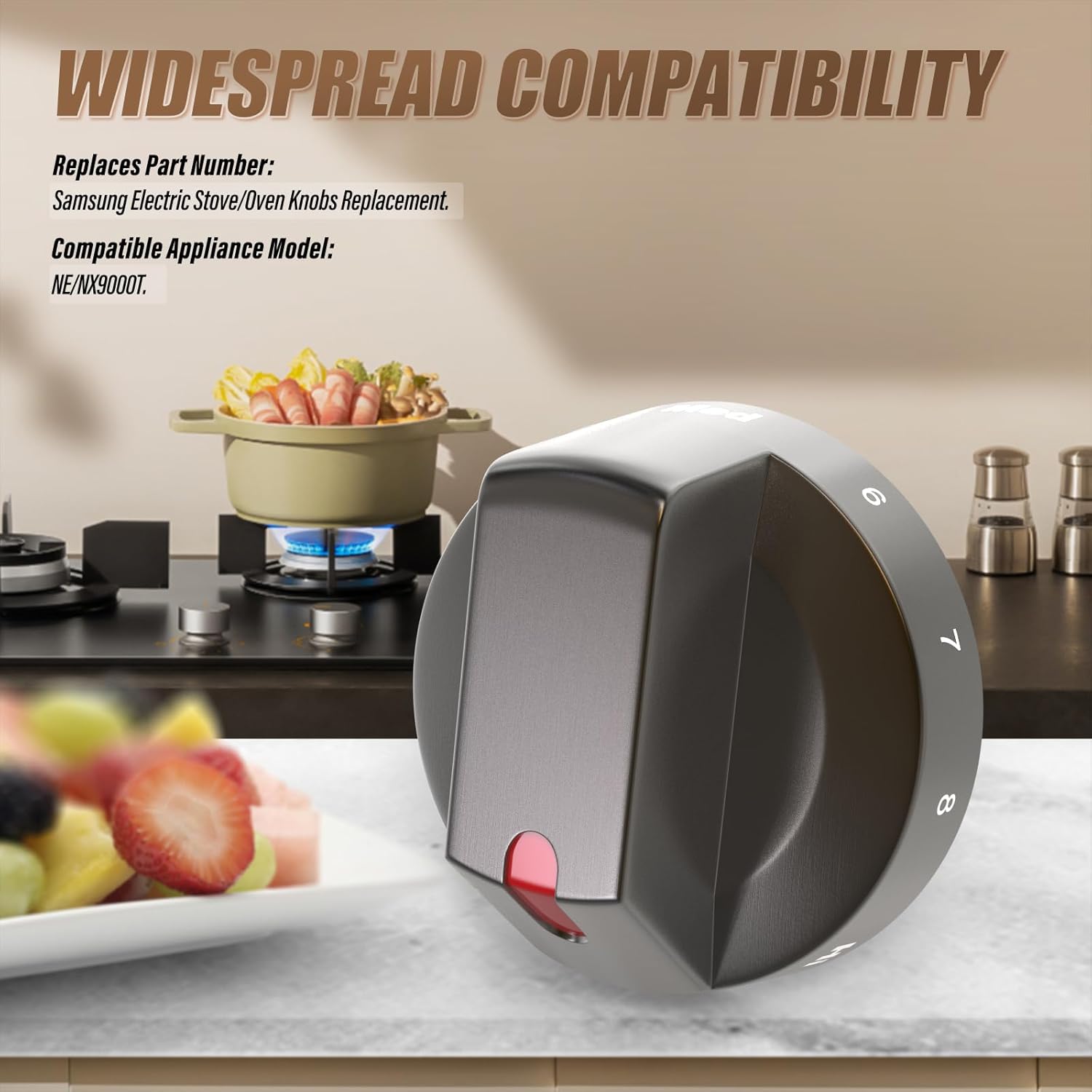 5PCS DG64-00975A Gas Stove Knob Replacement Samsung Electric Range Knobs Replacements Compatible with Samsung NE/NX9000T