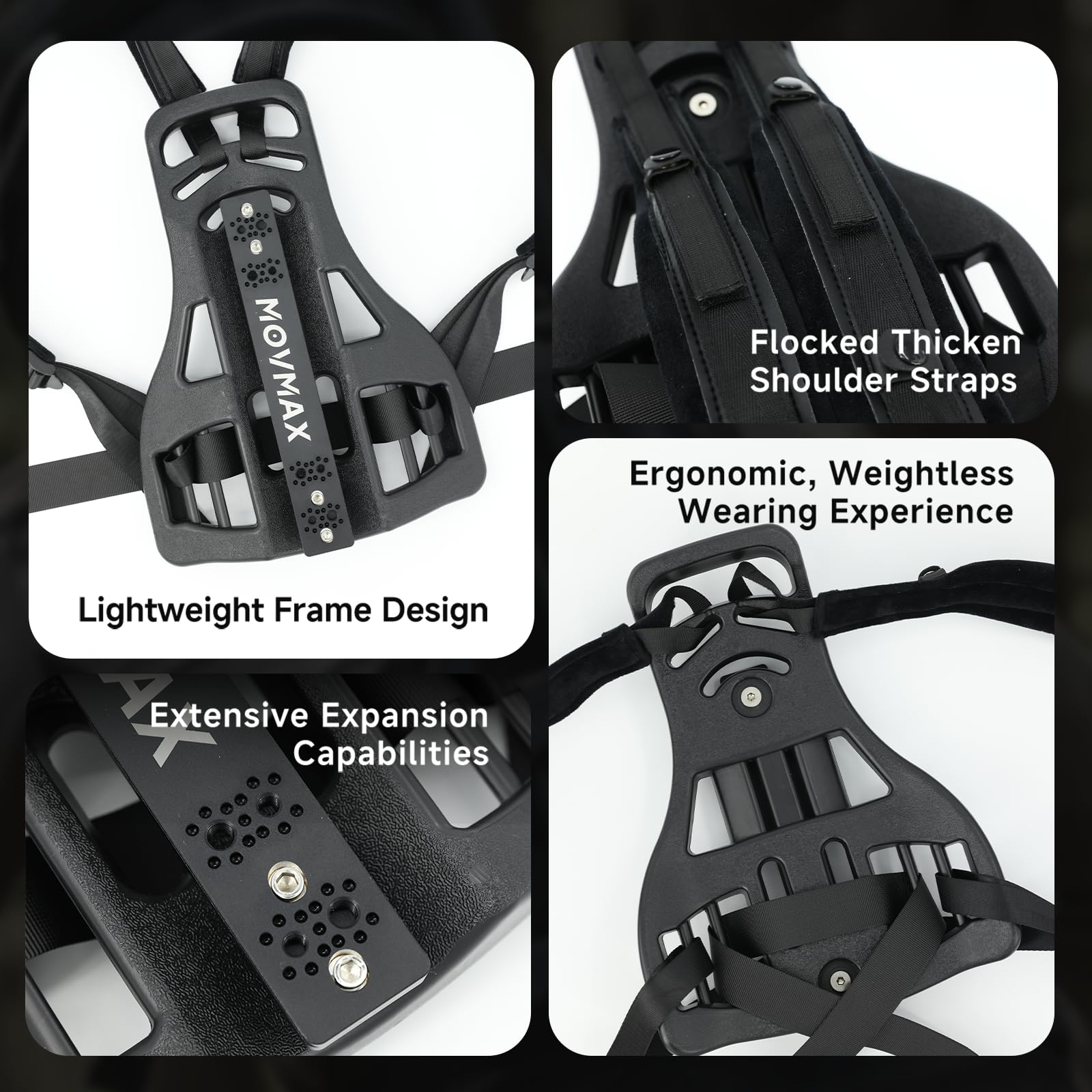 Movmax Kit de support de caméra pour sac à dos pour appareil photo Insta360 X5/X4/X3/X2 et DJI Osmo 360, perche télescopique en fibre de carbone de 40,6 à 101,6 cm, support de sac à dos réglable en